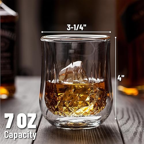Miniatura 3 de BTT- Vasos de whisky, vasos de doble pared, juego de 4, vasos de bourbon, vasos de cóctel, vasos escocés, vidrio antiguo, vidrio de rocas, vasos de