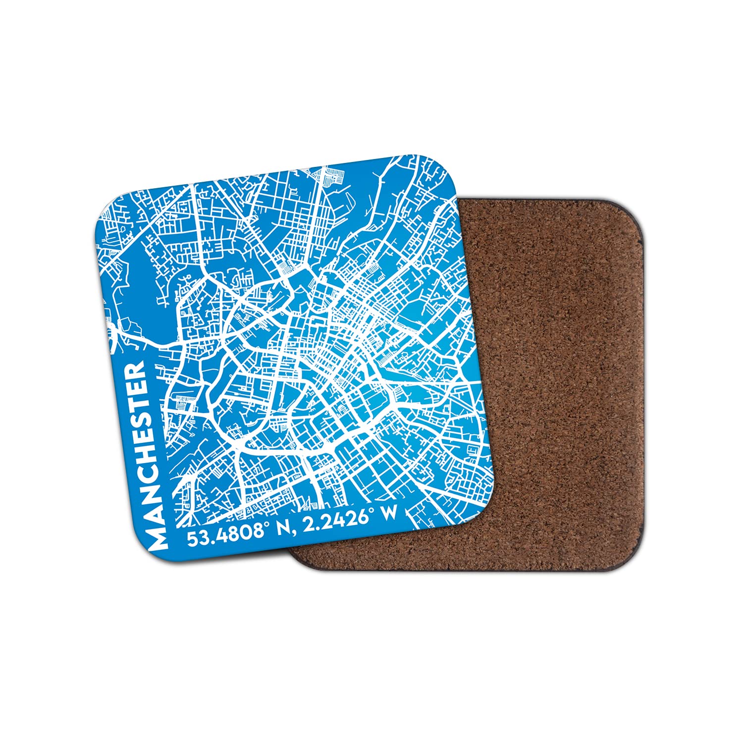 Dv Design Multicolor Square Single Coaster - Manchester Map England Blue Travel Britain Gift #76982