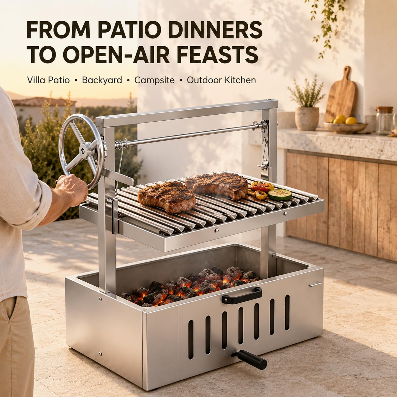 Argentyński grill asado z nierdzewnym rusztem V