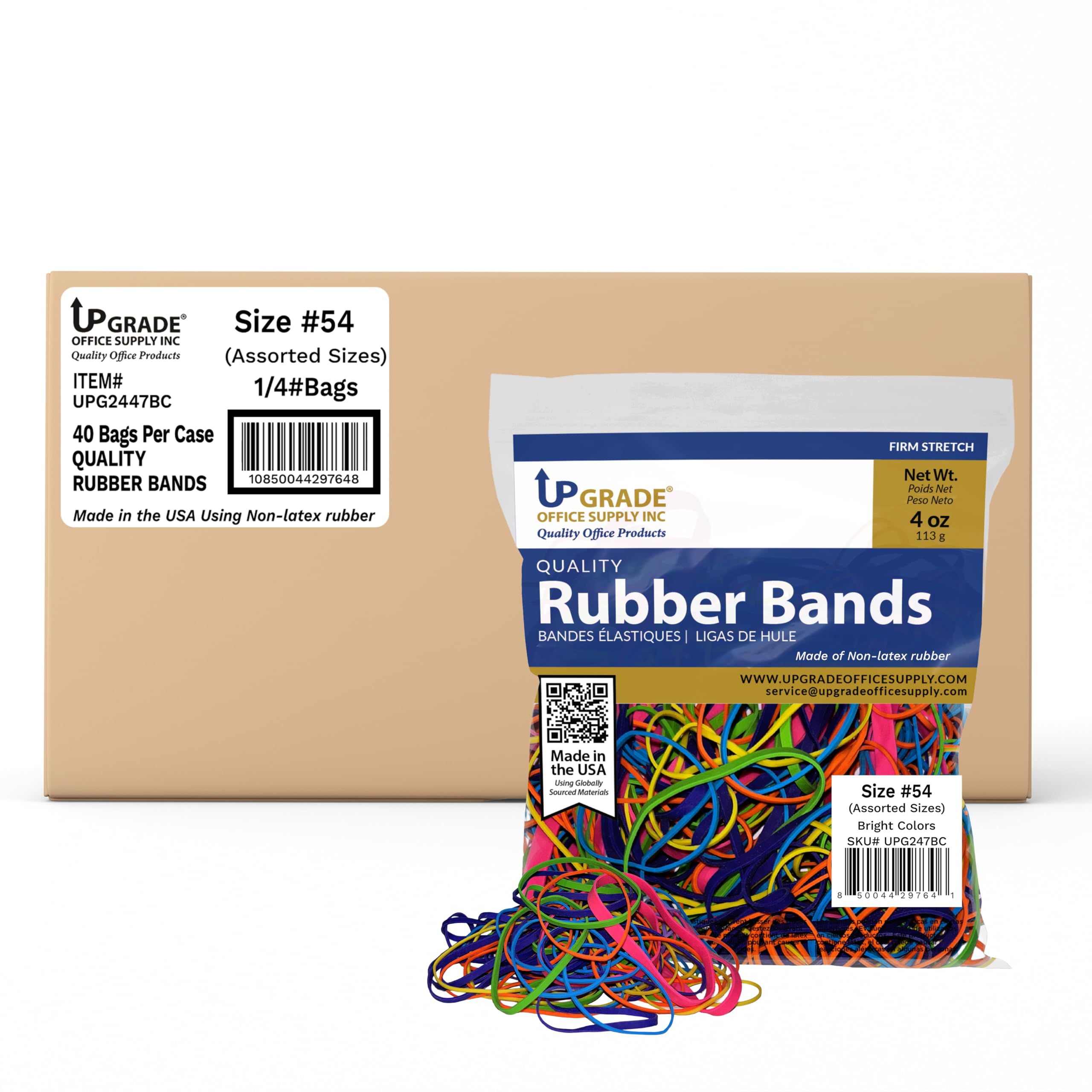 Upgrade Office Supply UPG247BCCS Rubber Bands, Size #54 (Assorted Sizes) in Bright Colors, 10 lb. Case Pack (40 Bags Total), Pink, Purple, Yellow, Lime, Orange, and Cyan Color, Made in USA