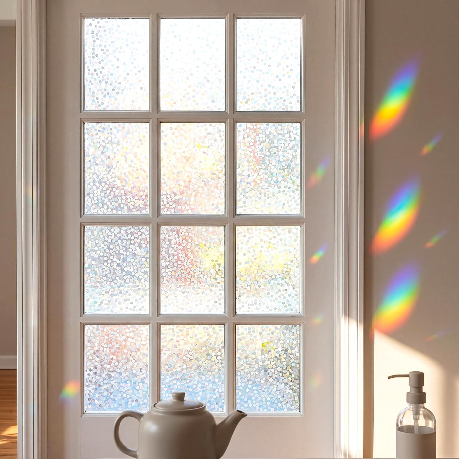 Dots Window Film Privacy Static Cling No Glue Anti UV Removable 35x78.7in | Cover Decal Tint Decor Entryway Door Home Sun Blocking Light Filtering Glare Reduction Heat Control Reusable
