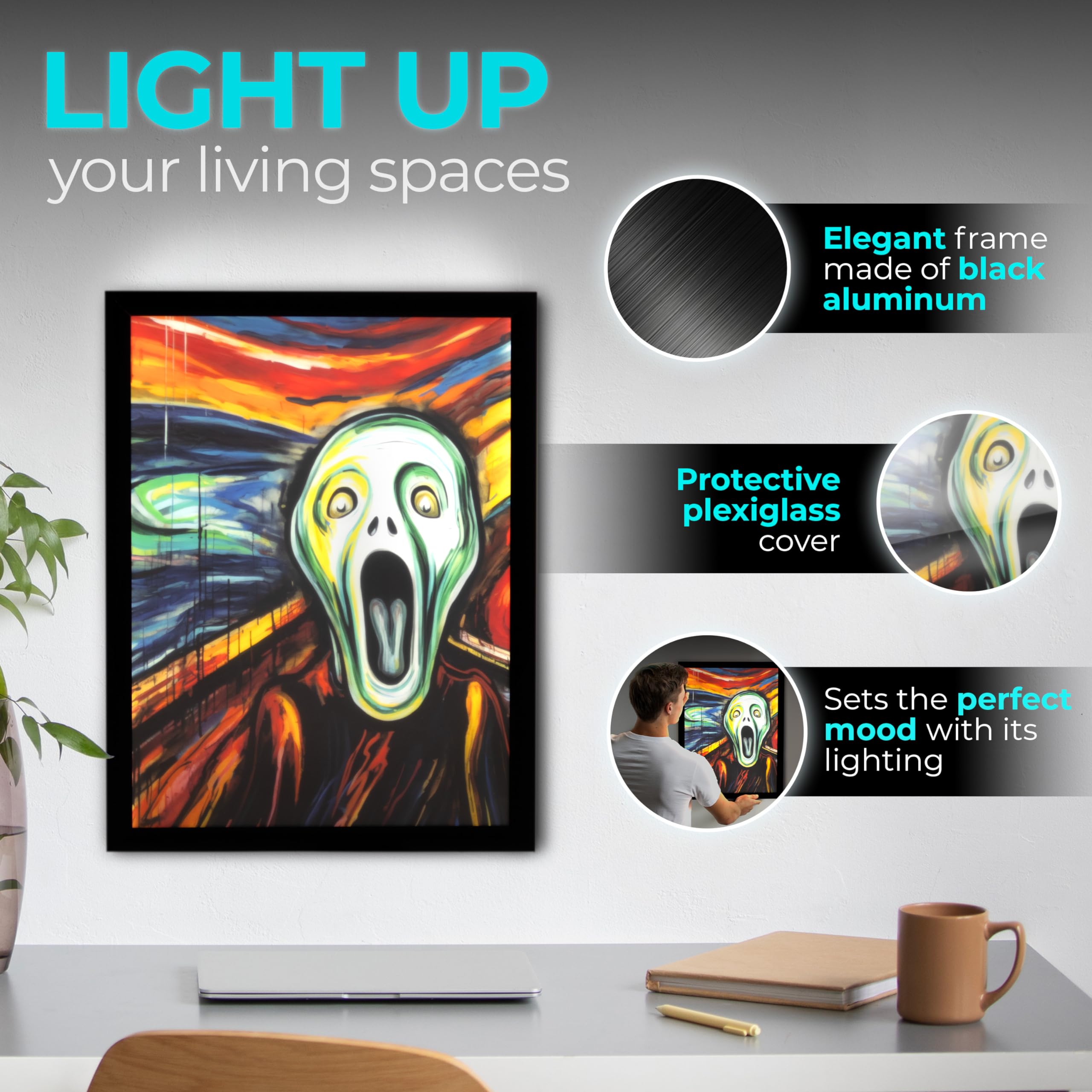 NexaFrame - Marco de póster de película retroiluminado LED, caja de cine negra de 18 x 24 pulgadas, para pósteres, luces de arte de pared enmarcadas para pinturas e imágenes, pantalla de señalización