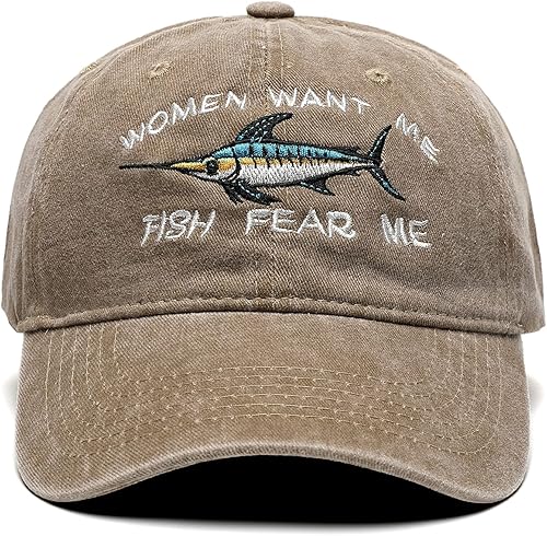 OCIOVAN Gorras de béisbol para hombres y mujeres, bordadas para mujer, con bordado "Want Me Fish Fear Me", gorra de camionero ajustable, de algodón,