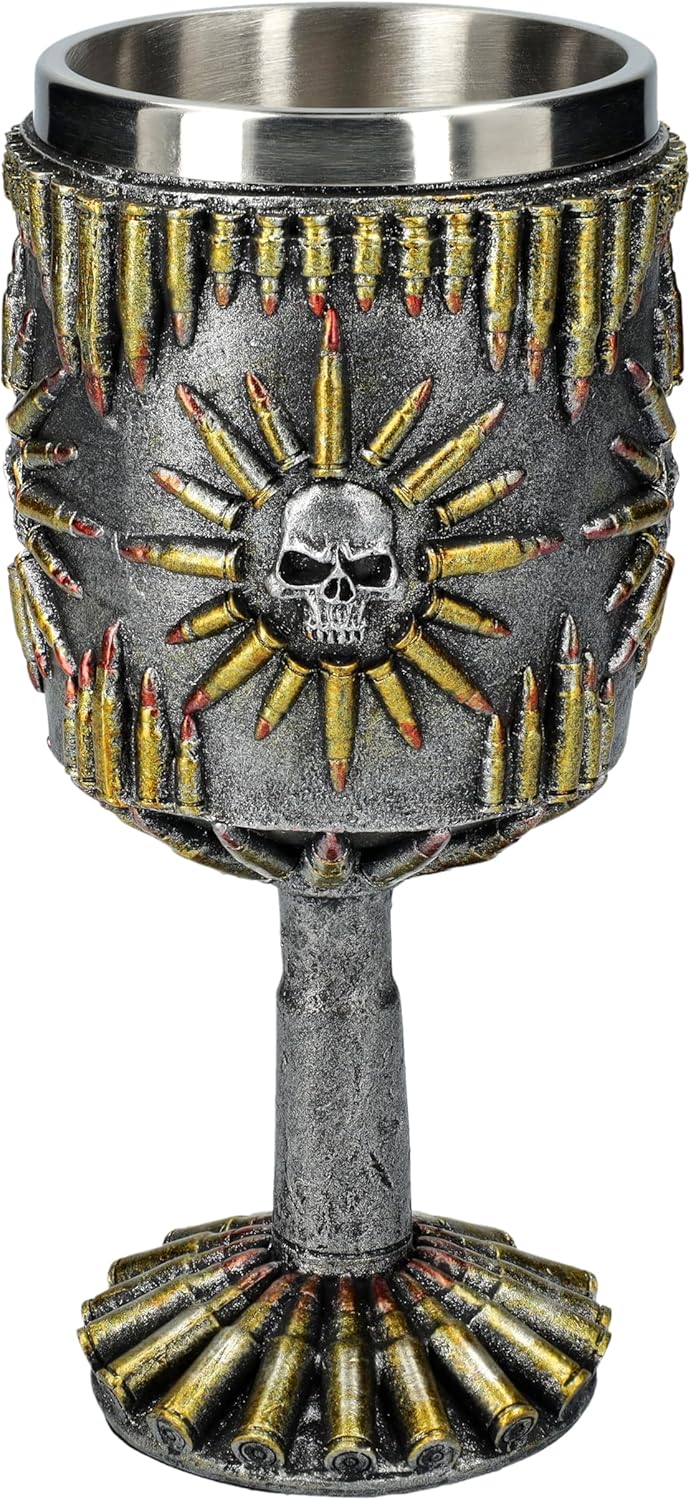 Pacific Giftware PT Bullets Skull Face Collectible Resin Figurine Drinkable Goblet with Removable Stainless Steel Inner