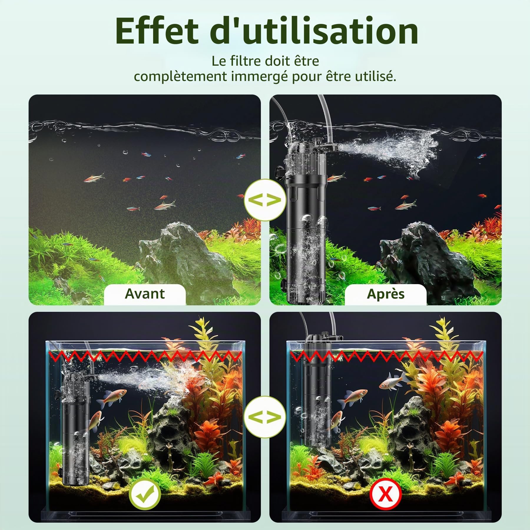 Forever Speed 5-in-1 UV Filtre intérieur Aquarium 8 Watt, Pompe Aquarium, Multifonction, Filtre Réglable 650L/h pour Aquariums 60-120L