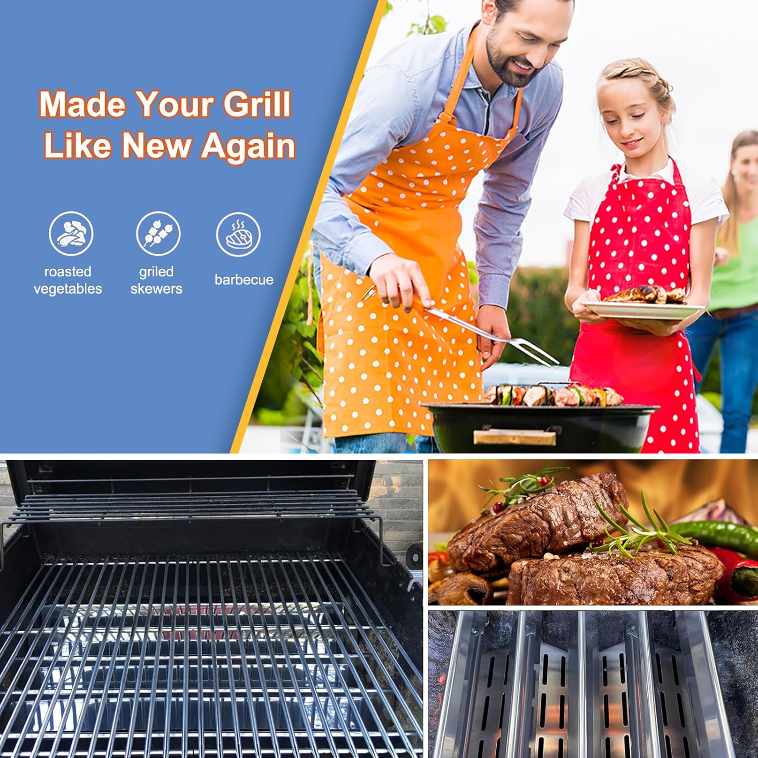 Stainless Steel Grill Replacement Parts for Weber Genesis 300 Series E310 E320 E330 S310 S320 S330, 19 1/2" 7528 7524 Grill Grates, 62752 Burners, 65505 Heat Deflectors and 7620 7621 Flavorizer Bars