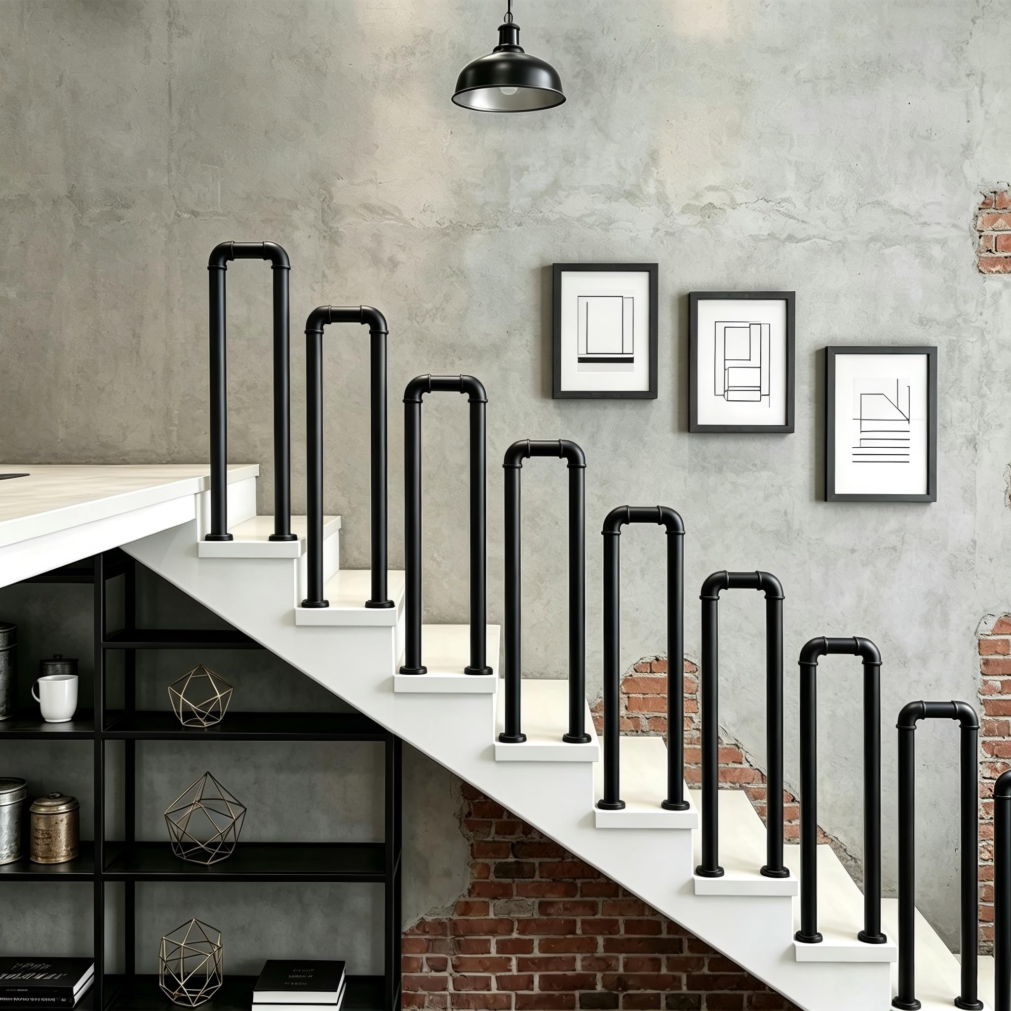 PBMDUHX U-Shaped Black Stainless Steel Outdoor Stair Handrail Black 65cm