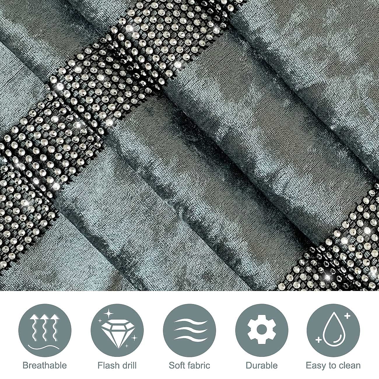 Jiino Camino de mesa gris Rhinestone 13x84 corredores de Navidad gris decoración para mesa de cena