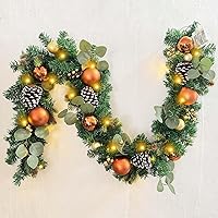 Vista 8 de WANNA-CUL Guirnalda de Navidad preencendida de 6 pies / 72 pulgadas con luces para decoración de puerta principal con adornos de bolas de Navidad