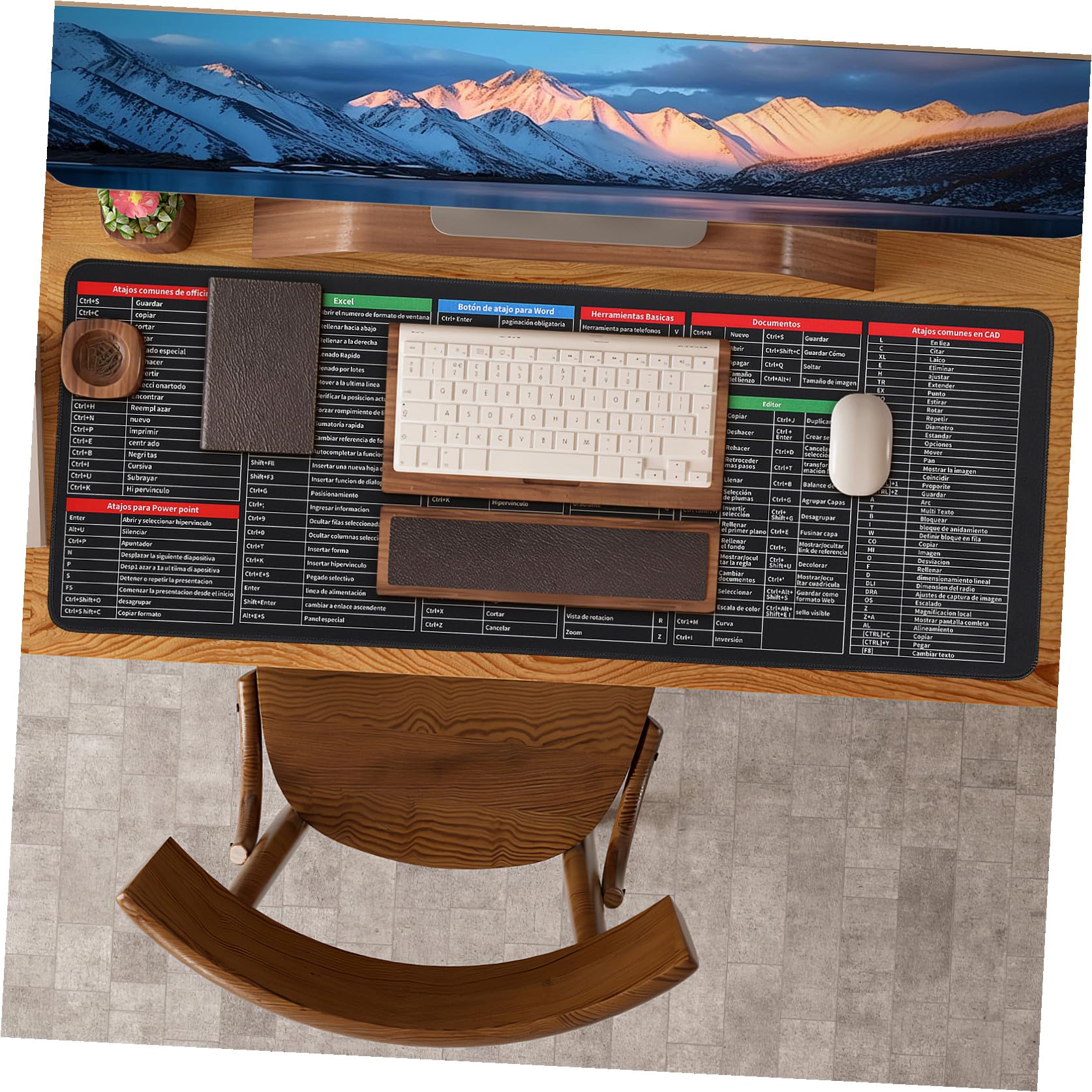 Alfombrilla de Ratón y Teclado Antideslizante de Goma Gruesa 31X11.8 Pulgadas Atajos para Oficina y Usuarios de Computadoras