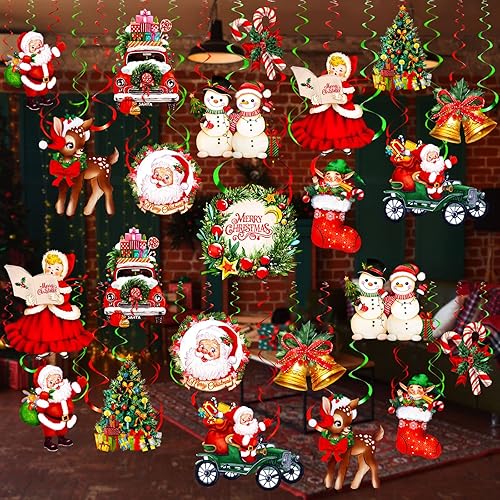 Miniatura 1 de Sumind 30 piezas de decoraciones colgantes de techo de Papá Noel de Navidad, decoraciones de remolino de Feliz Navidad, juego de decoración colgante