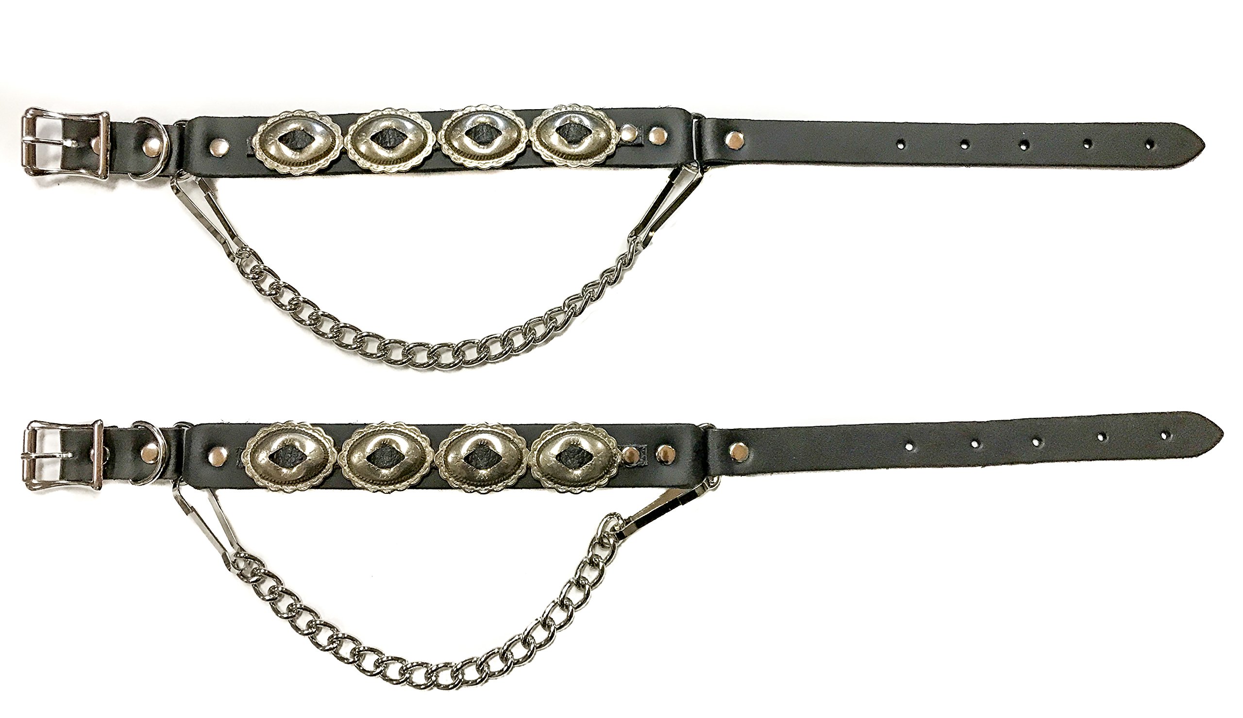 Double Bike Chain Oval Concho Leather Bootstraps Pair with Western Bikers Punk Thrash Metal