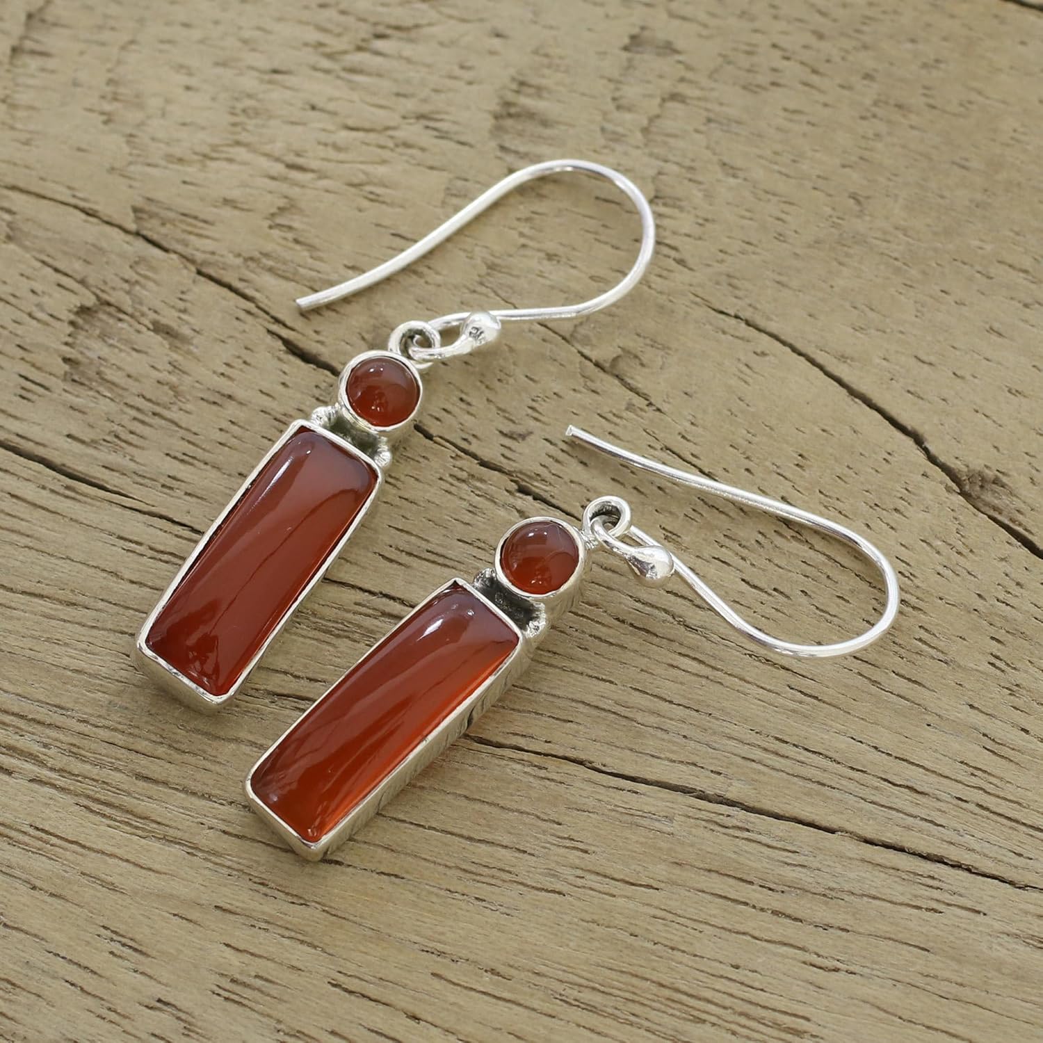 NOVICA Carnelian Dangle hoop Earrings | Citrine Jewelry | Artisan Sterling Silver | Birthstone | Long French Hook Wire | Homemade Jewelry | Radiant Allure | Dimensions 1.3" L x 0.2" W x 0.2" D