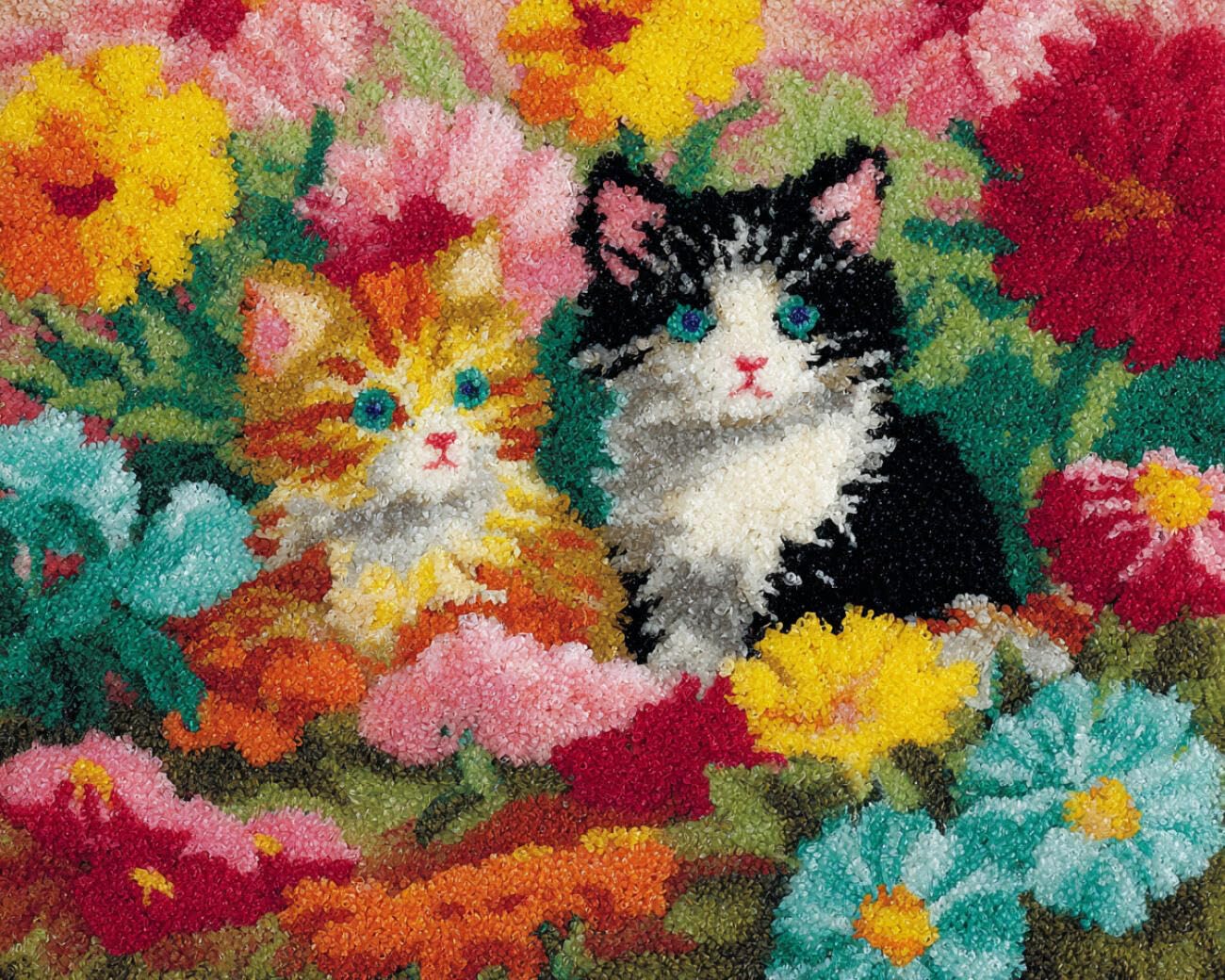 AMBATTERY Latch Hook Rug Kit Cats and Flowers 90x120cm