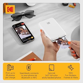 Kodak Step Instant Smartphone Photo Printer - 75 Sheets Bundle - Portable Mini Color Wireless Mobile Printer - Zink 2x3 Sticky-Back Photos - Bluetooth Compatible with Smart Devices - Fun App -White