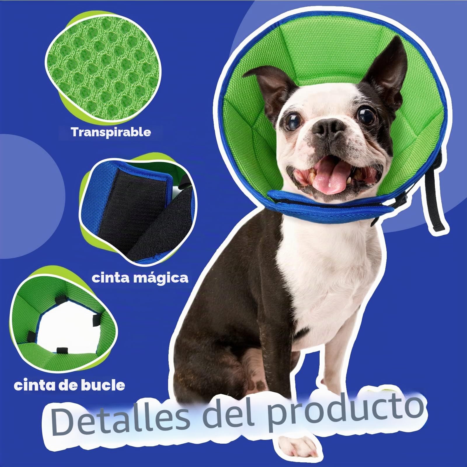 Kuoser Collarín para perro, cómodo protector contra fugas, medidas de protección, collar de perro ajustable, protección contra fugas para perros, prevención de mordeduras y heridas por lamer | Cómodo collar para perro con cierre de , ajustable, protege de