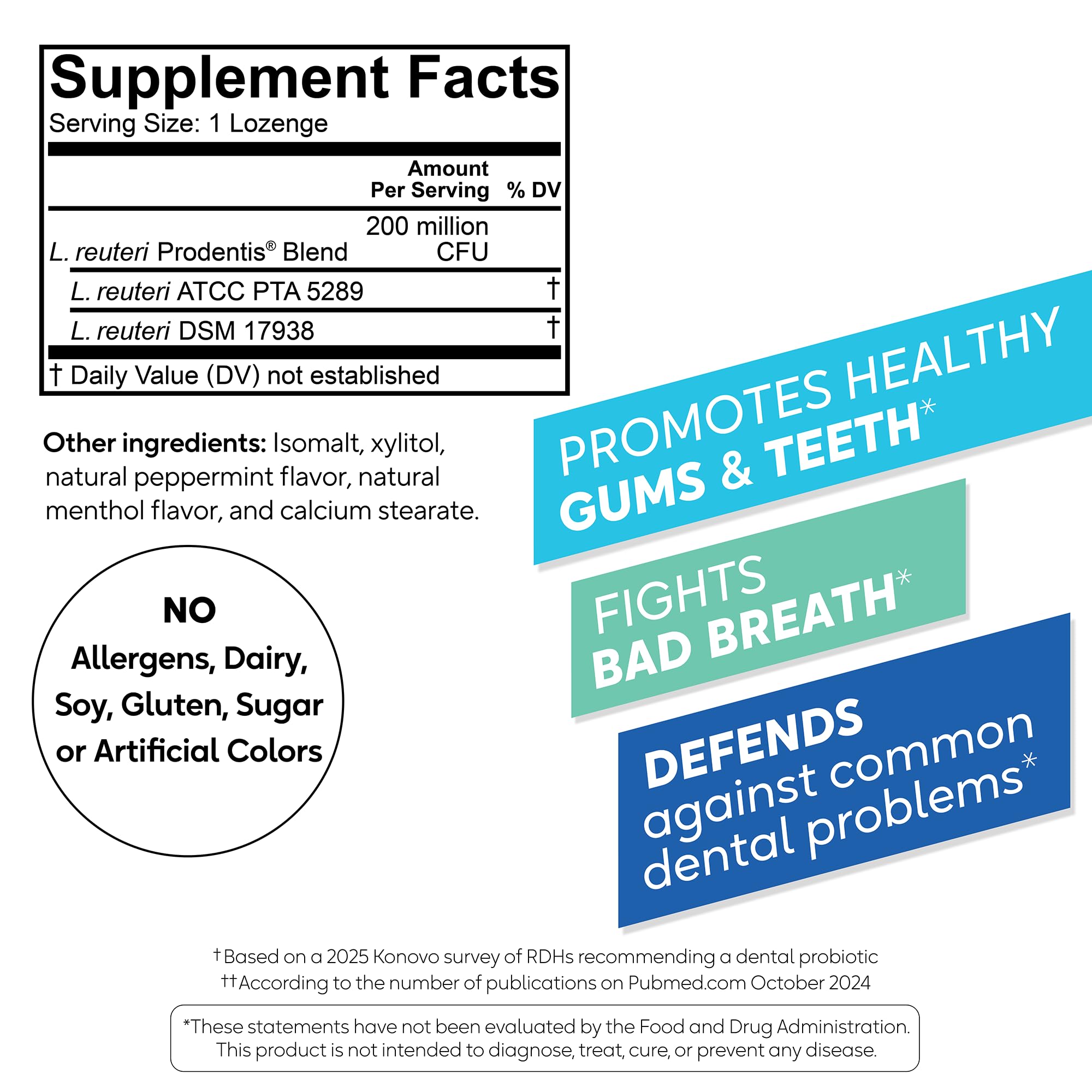 BioGaia Prodentis | Pastillas probióticas dentales | Promueve encías y dientes saludables | Defiende contra problemas dentales | Repone el microbioma oral | Mejora la salud bucal | Sabor a menta |