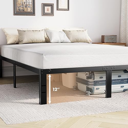 Miniatura 24 de DUMOS Base de cama de tamaño individual – Base de colchón de plataforma de metal con soporte de listones de acero, no necesita somier, espacio de