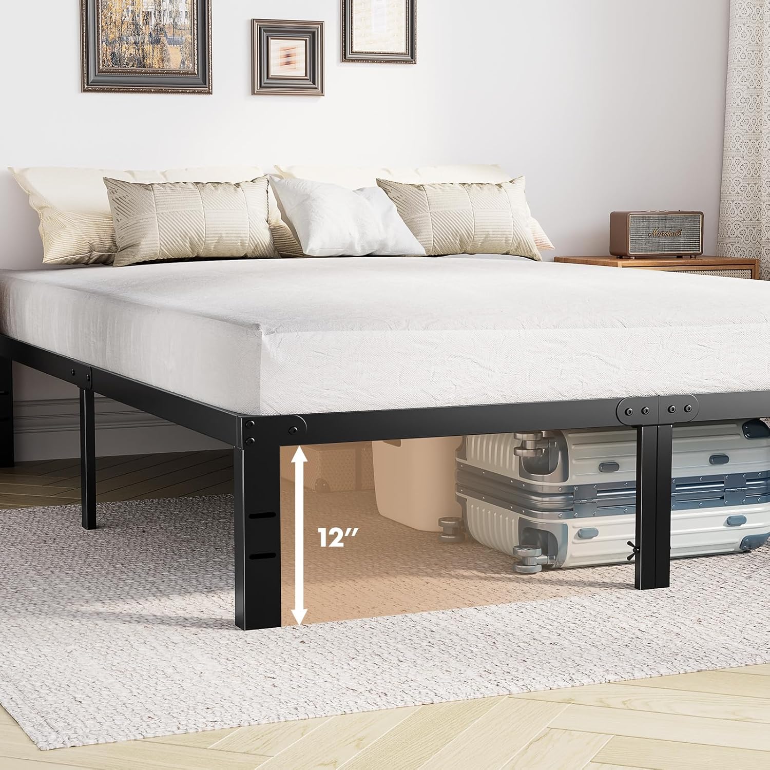 Under-bed storage example with bins