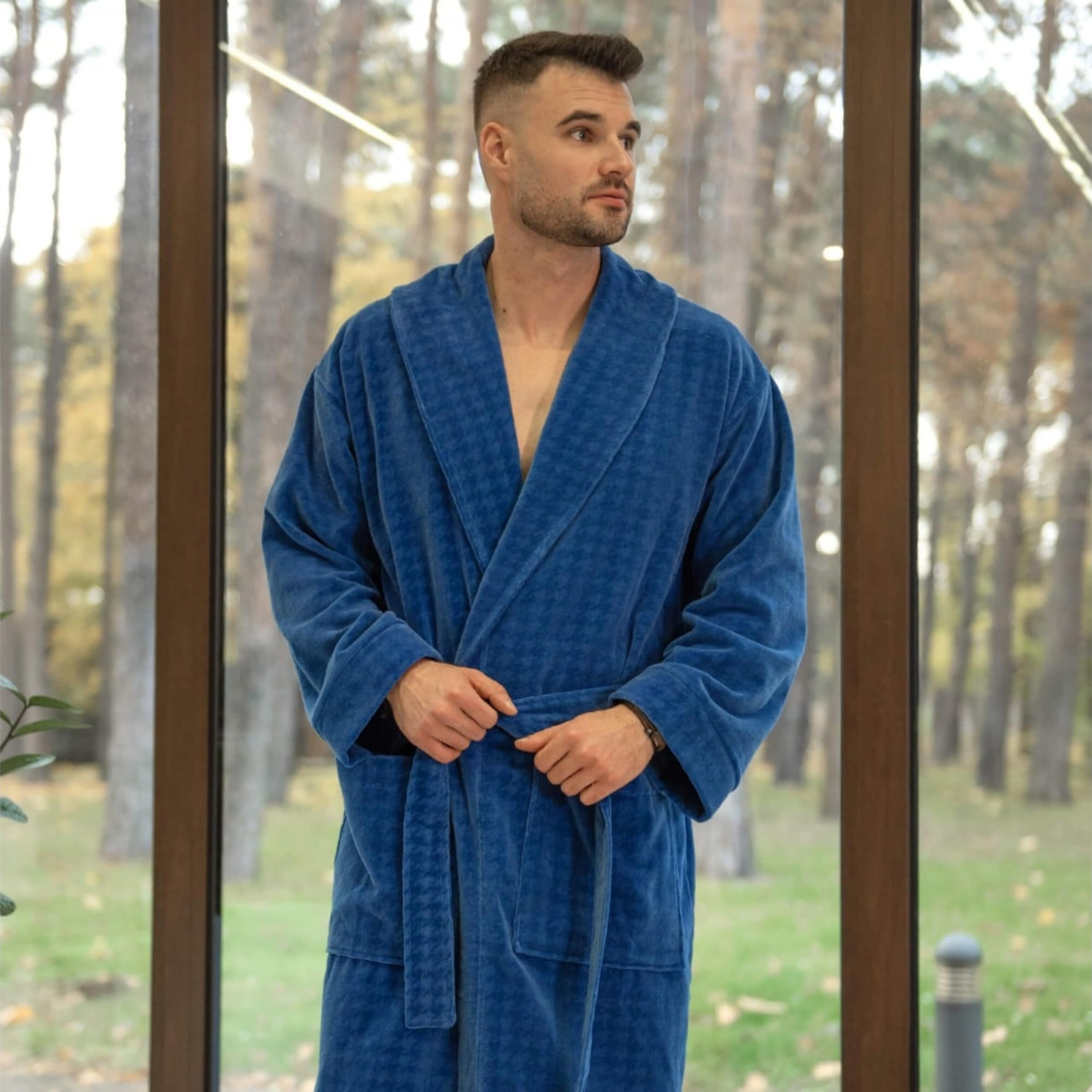ZWOLTEX - Męski szlafrok kąpielowy Lorenzo, szlafrok ze 100% egipskiej bawełny 340 g, miękki szlafrok poranny z kapturem i kieszeniami, zapakowany w pudełko prezentowe