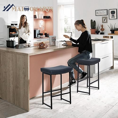 Miniatura 8 de MAISON ARTS Juego de 4 taburetes de bar negros de 24 pulgadas de altura de mostrador para cocina, taburetes de bar modernos sin espalda, tapizados