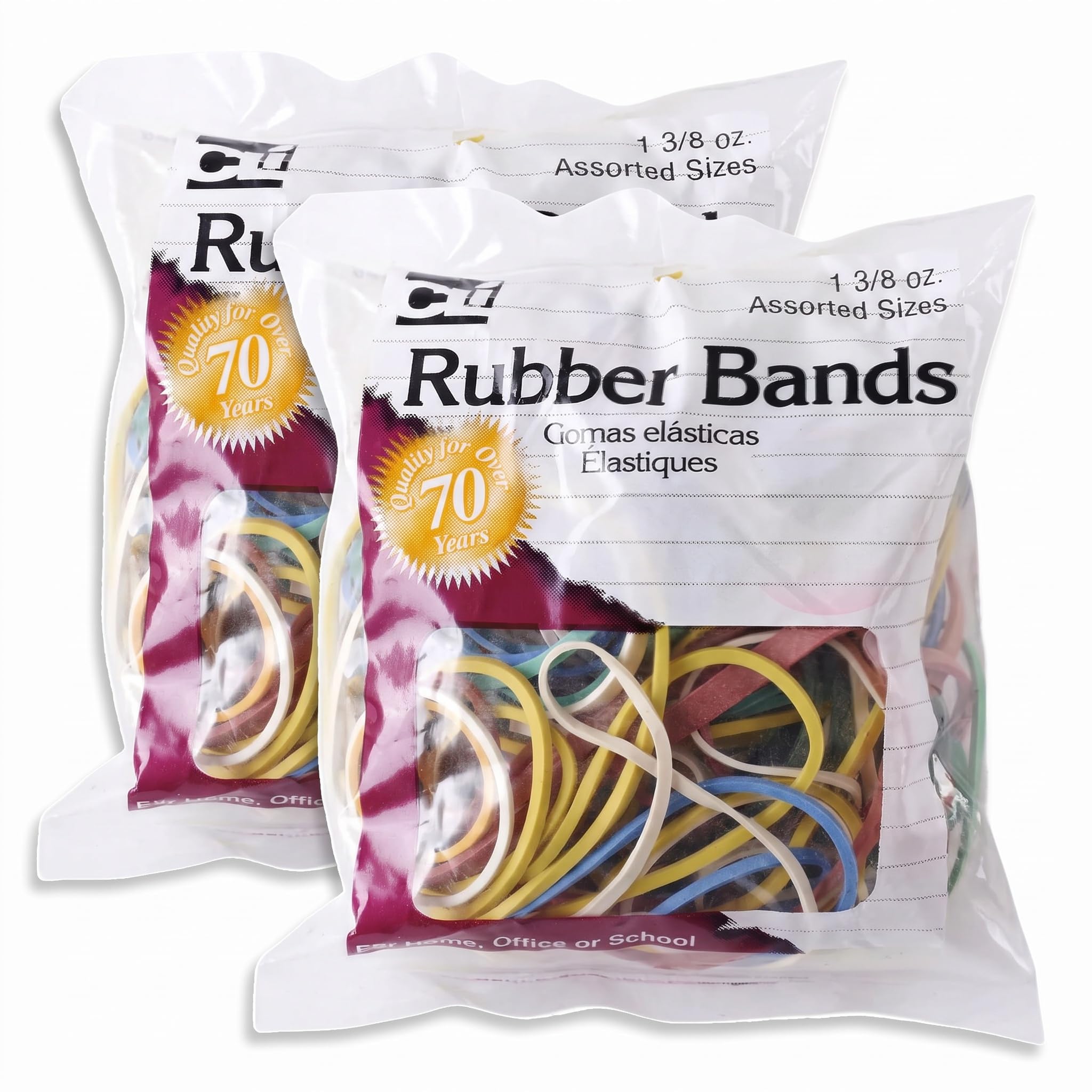 Charles Leonard Rubber Bands, 1 3/8 Ounce Bags, Assorted Sizes/Colors (56385), (Pack of 4)