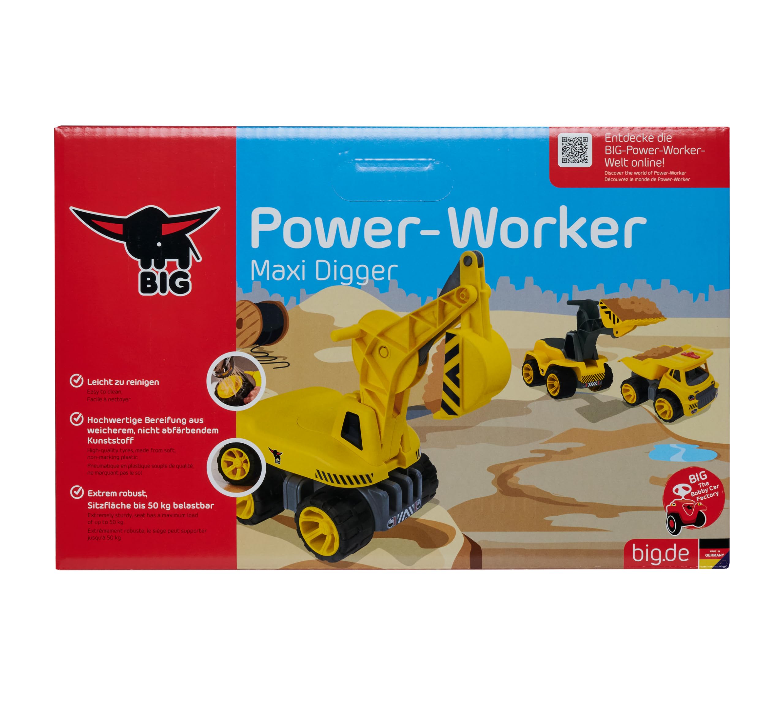 BIG - 800055811- Maxi Excavadora Power Worker- Amplio Asiento para el niño con Giro 360º- a Partir de 3 años