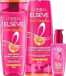 L'Oréal Paris Elseve Liso dos Sonhos Kit Shampoo, Condicionador e Sérum, com Tecnologia Ativada por Calor para um Liso por 1 Semana, Efeito Antifrizz e Barreira Protetora Contra Umidade