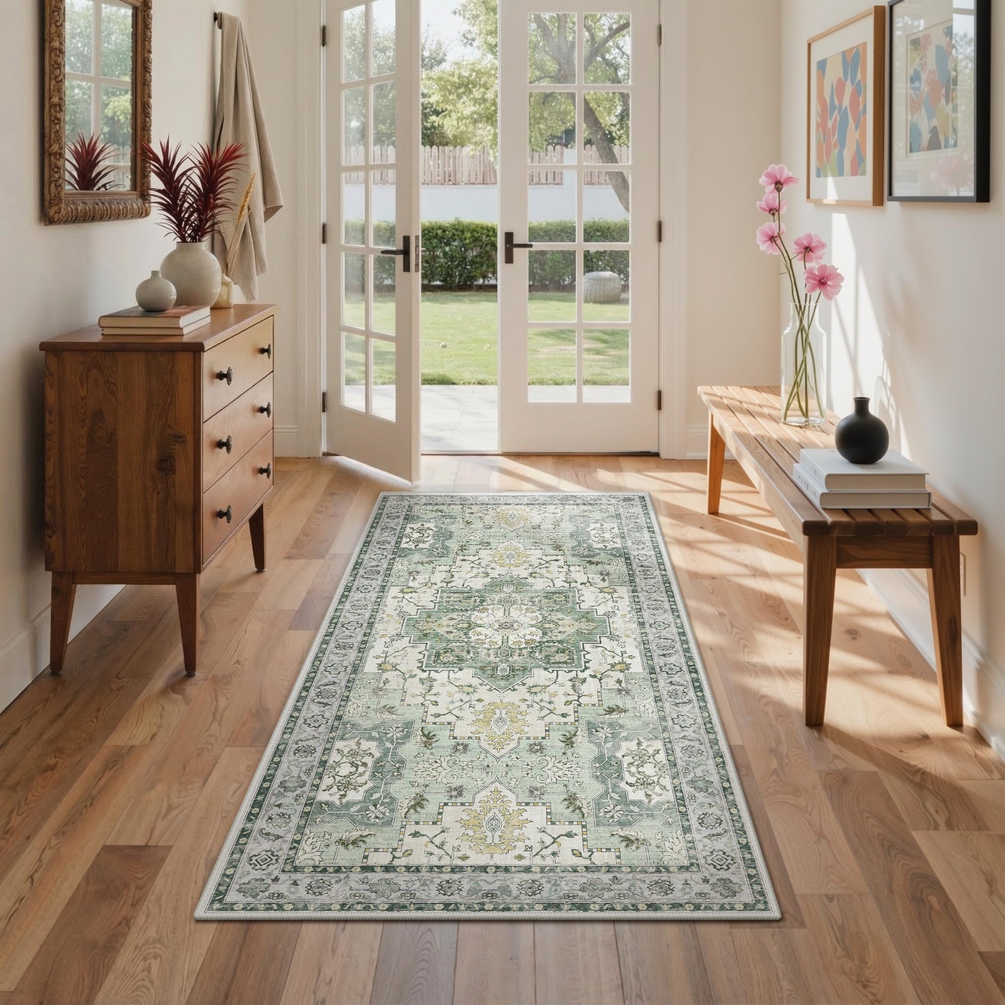 GENIMO Vintage Teppich, Teppiche Wohnzimmer, Waschbare Teppiche, Boho Teppich, Klein Carpet rutschfest