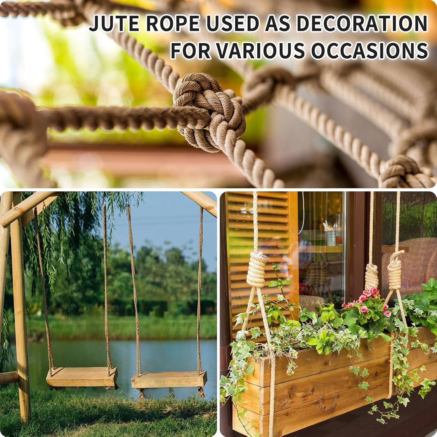 Cuerda de Yute 30mm x 15M, Cuerda Gruesa de Cáñamo Sisal Rollo Natural, para Decoración, Jardinería, Manualidades, Escalada, Rascadores para Gatos