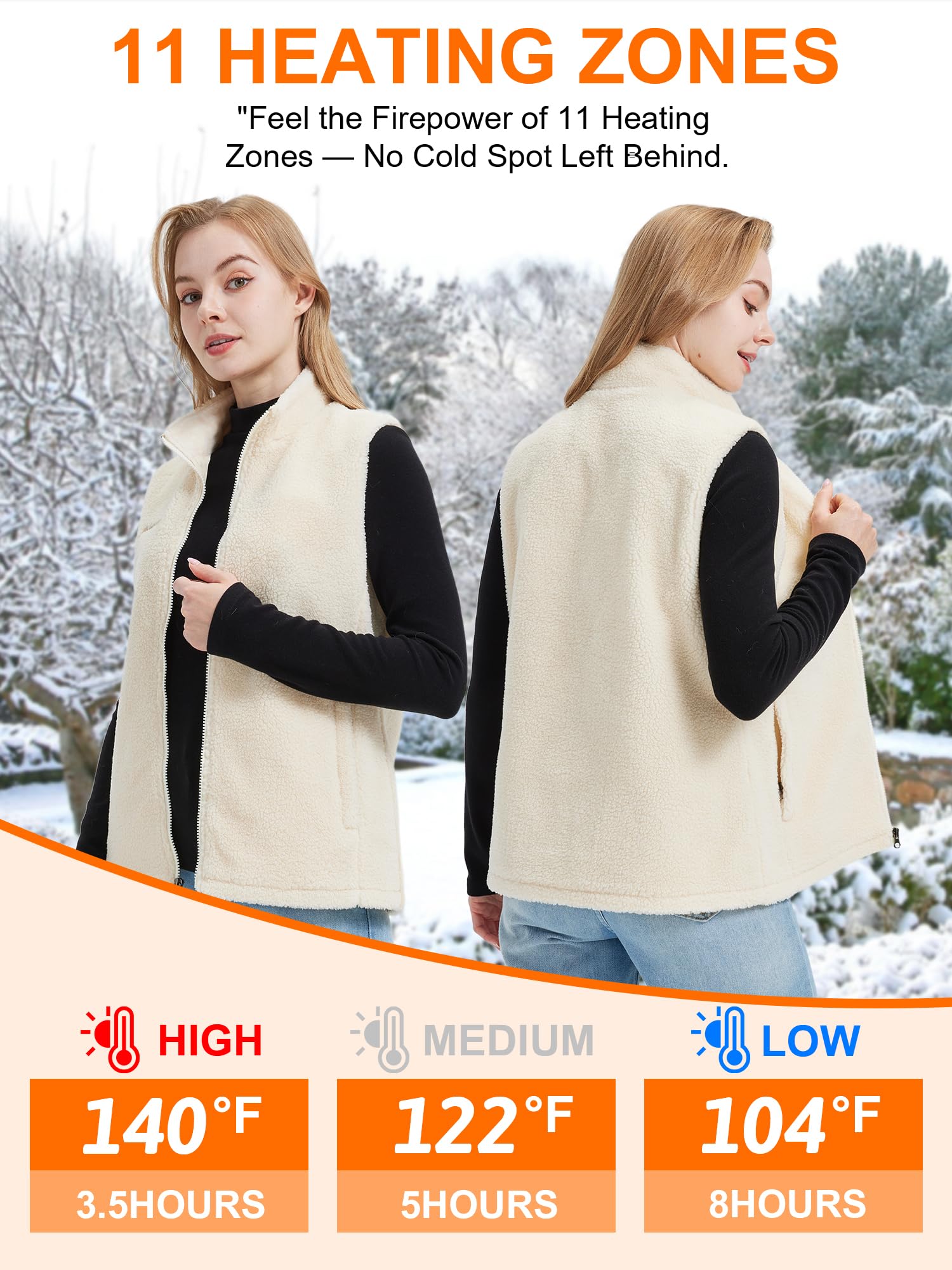 Gokozy Fleece Beheizbare Weste Damen mit 11 Heizzonen & 7.4V Akku,elektrische sherpa Heizweste Damen Kuschelige Wärmeweste Ideal für Herbst & Winter