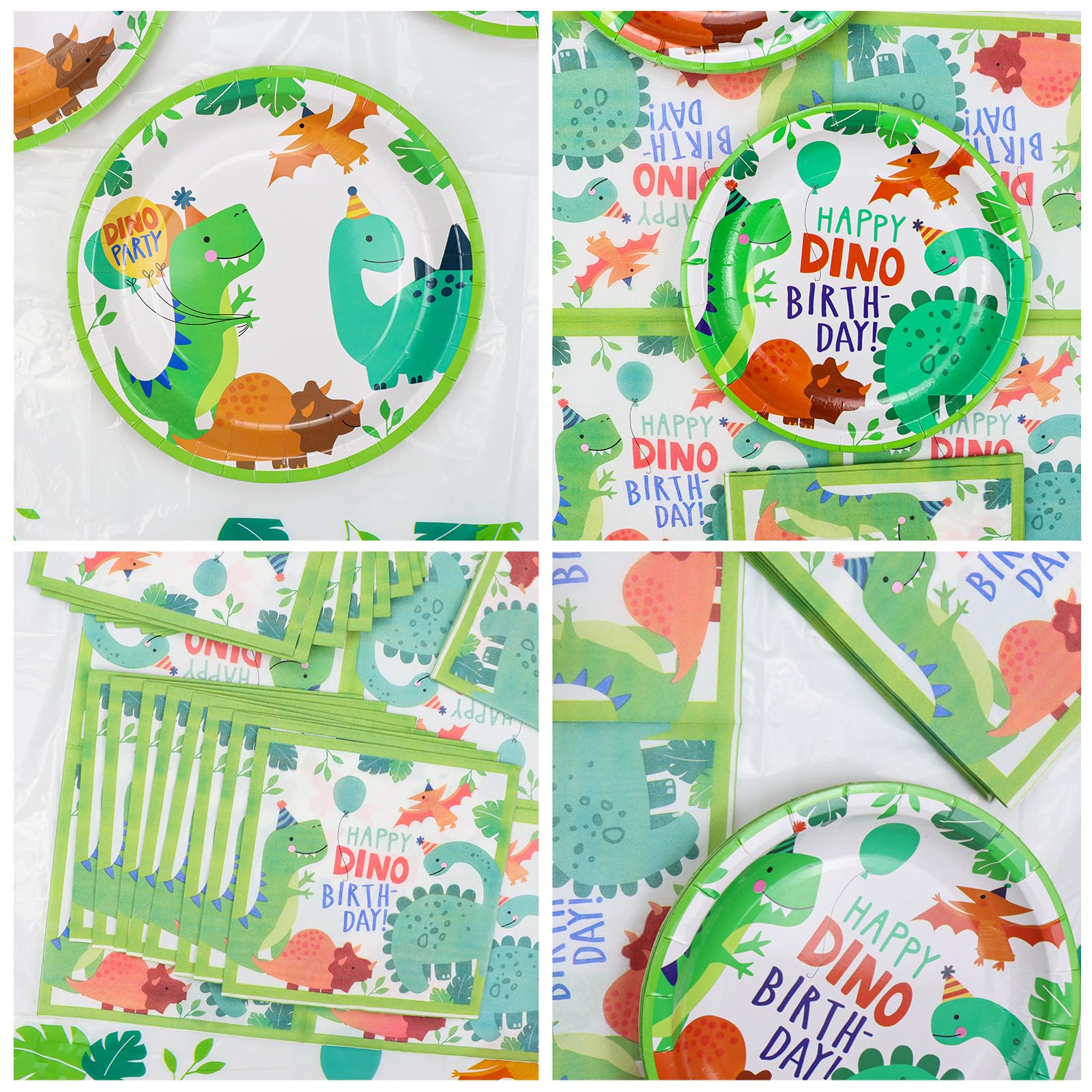 123 Confezione Dinosauro Set di decorazioni per la festa di compleanno di Dino: piatti, tovaglioli, striscione di compleanno, tovaglia per 40 invitati.