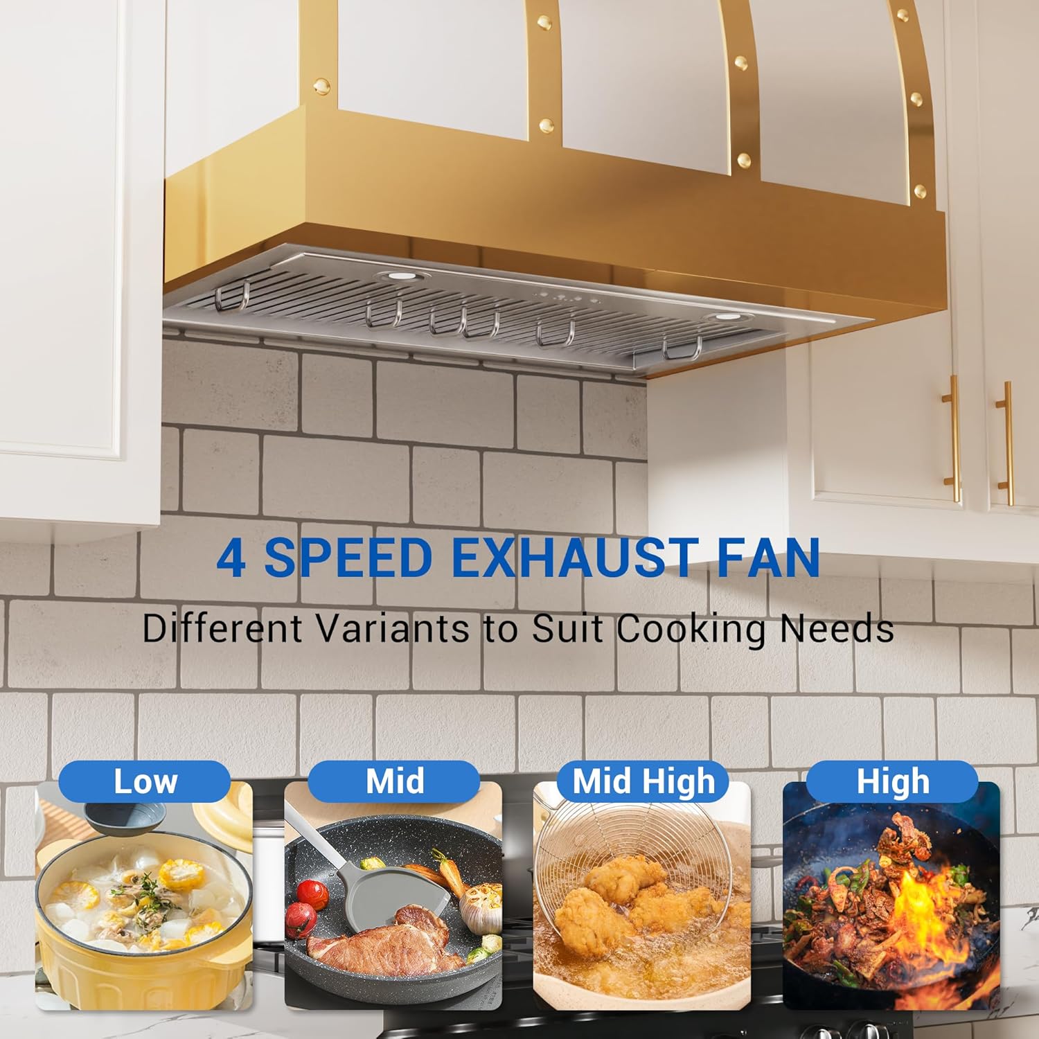 36-inch Range Hood Insert with Inline Remote Blower, CT Copper Tailor 1260CFM Kitchen Vent Hood, 4-Speed Exhaust Fan, 2 LED Lights, 8" Round Ducted,Baffle Filters, in Stainless Steel