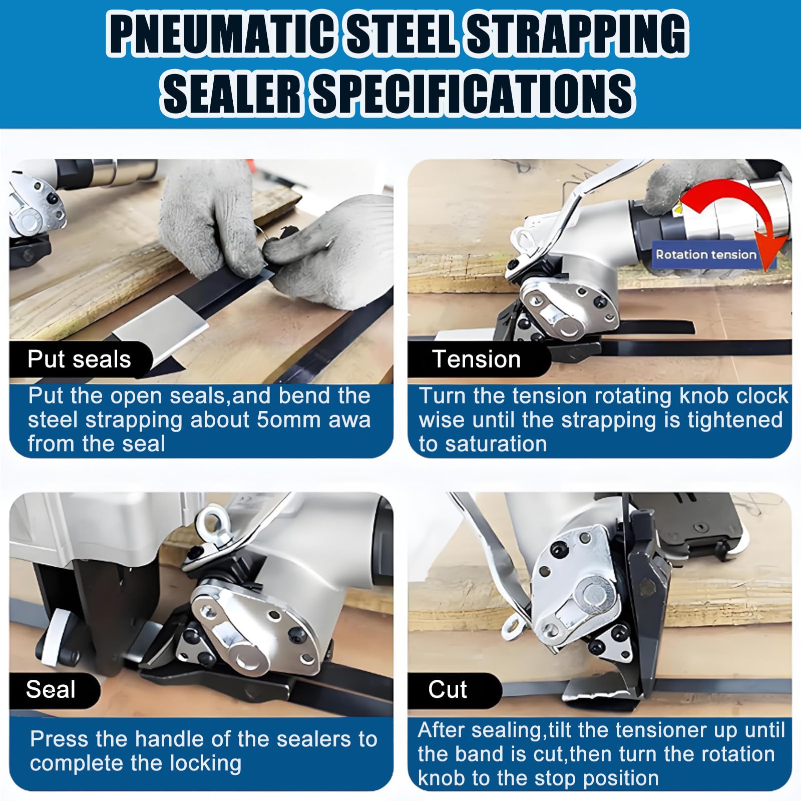 Pneumatische Stahl-Umreifungsmaschine mit Spanner und Cutter Versiegelung für Industrieverpackungen