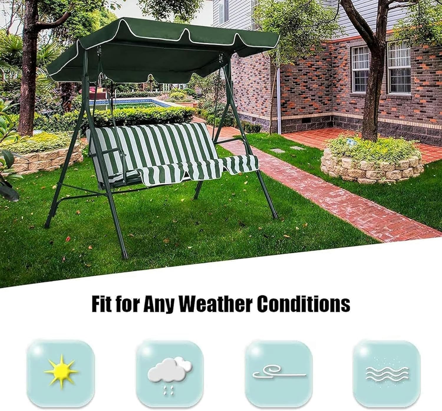 Swing Canopy Cover, 2/3 Seater Sizes Hammock Cover, Outdoor Waterproof Rainproof Swing Canopy Sunshade Cover Replacement for Outdoor Garden Patio Porch