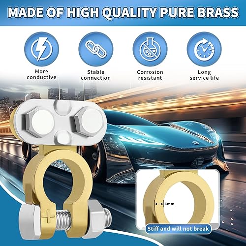 Miniatura 3 de Conectores de Terminales de Batería 2 Pares, Terminales de Batería de Latón, Terminal de Batería de Automóvil Positivo Negativo Conectores de