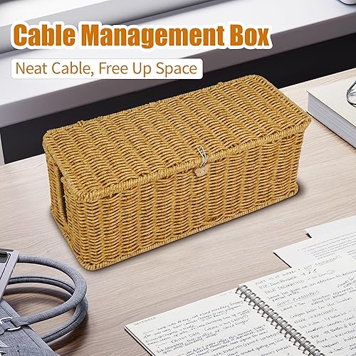 Miniatura 7 de Caja de organización de cables, caja organizadora de cables grande y extra grande, cubierta de cable de ratán hecha a mano con 4 ranuras abiertas,