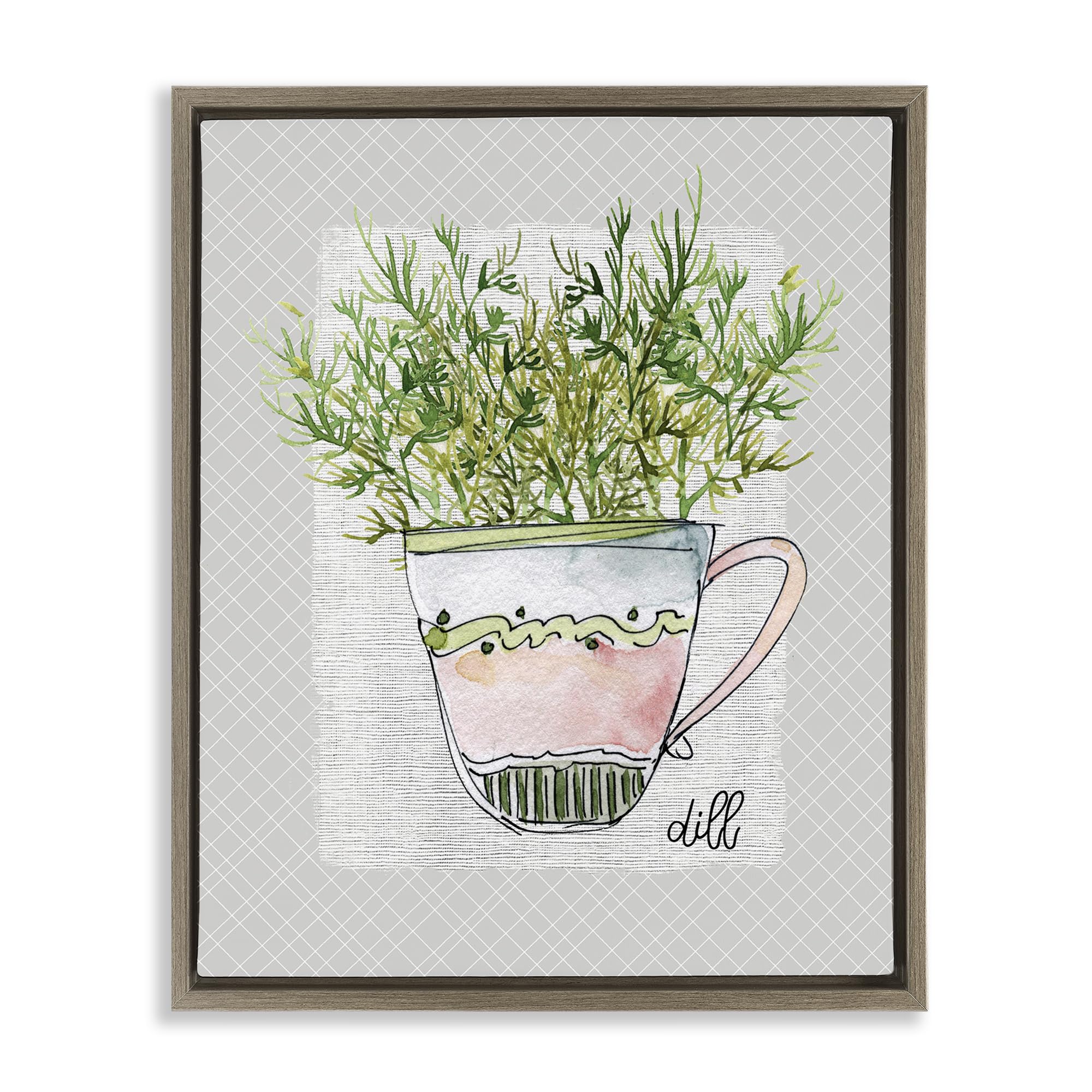 Stupell Industries 'Dill Herb Mug', Floating Frame Canvas Art, Brown, 17 x 21 Inches, Easy to Hang and Sturdy, Made in USA, by Livi Finn