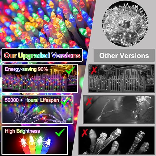 Miniatura 7 de Luces LED de Navidad de 82 pies para exteriores con 176 gotas, decoraciones de Navidad, luces colgantes 616 LED, 8 modos, tira de luces de hadas