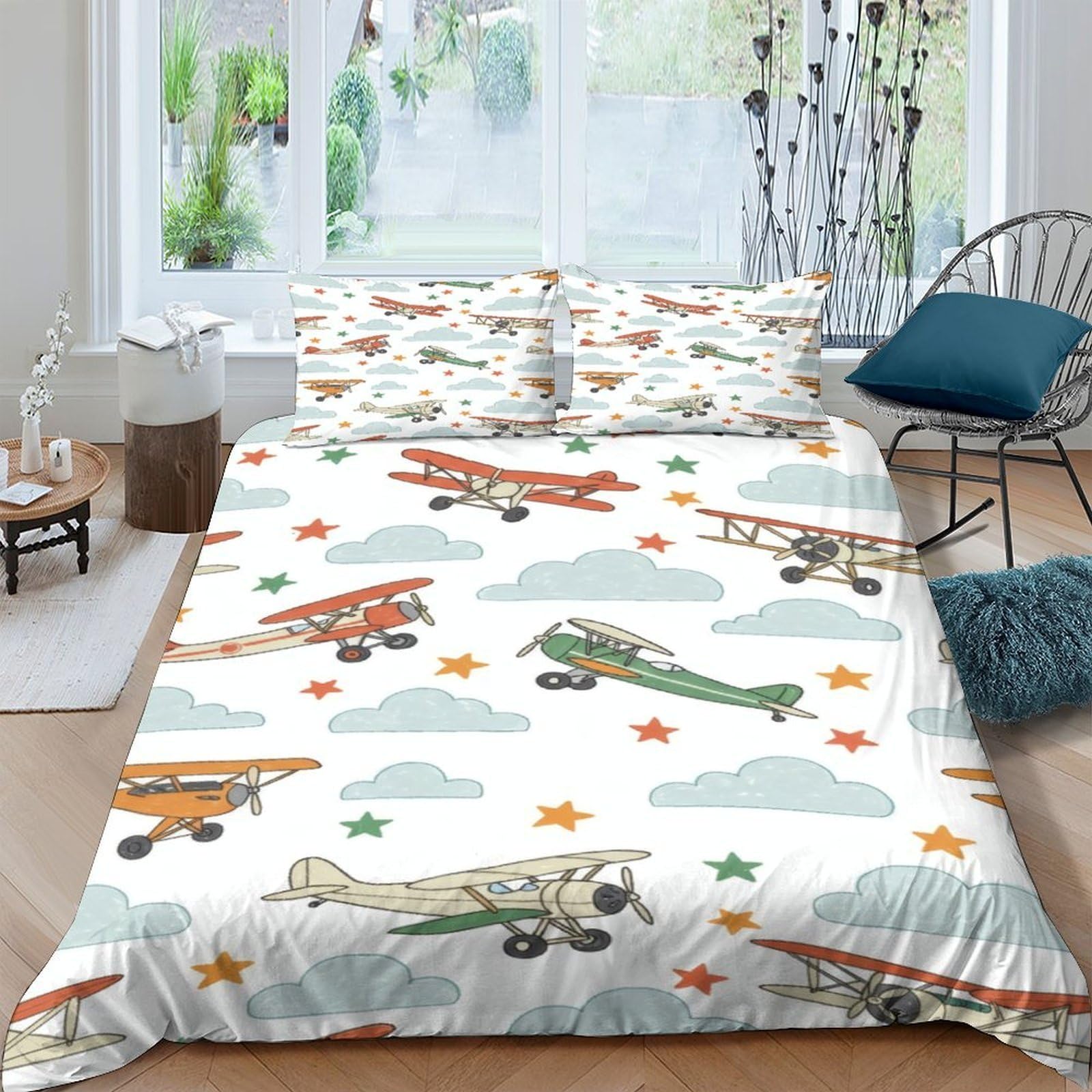 Ctjqhvkz Style-10 3D Printed Vintage Airplane Fitted Sheet Microfiber Soft Breathable Cartoon Cloud Mattress Cover For Bedroom Guest Room Single（135X200cm）
