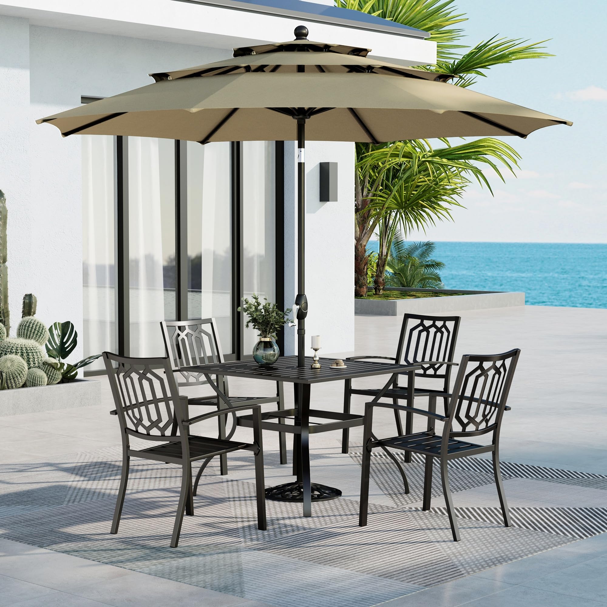 MFSTUDIO 5 PCS Patio Dining Set w/Umbrella(Beige)