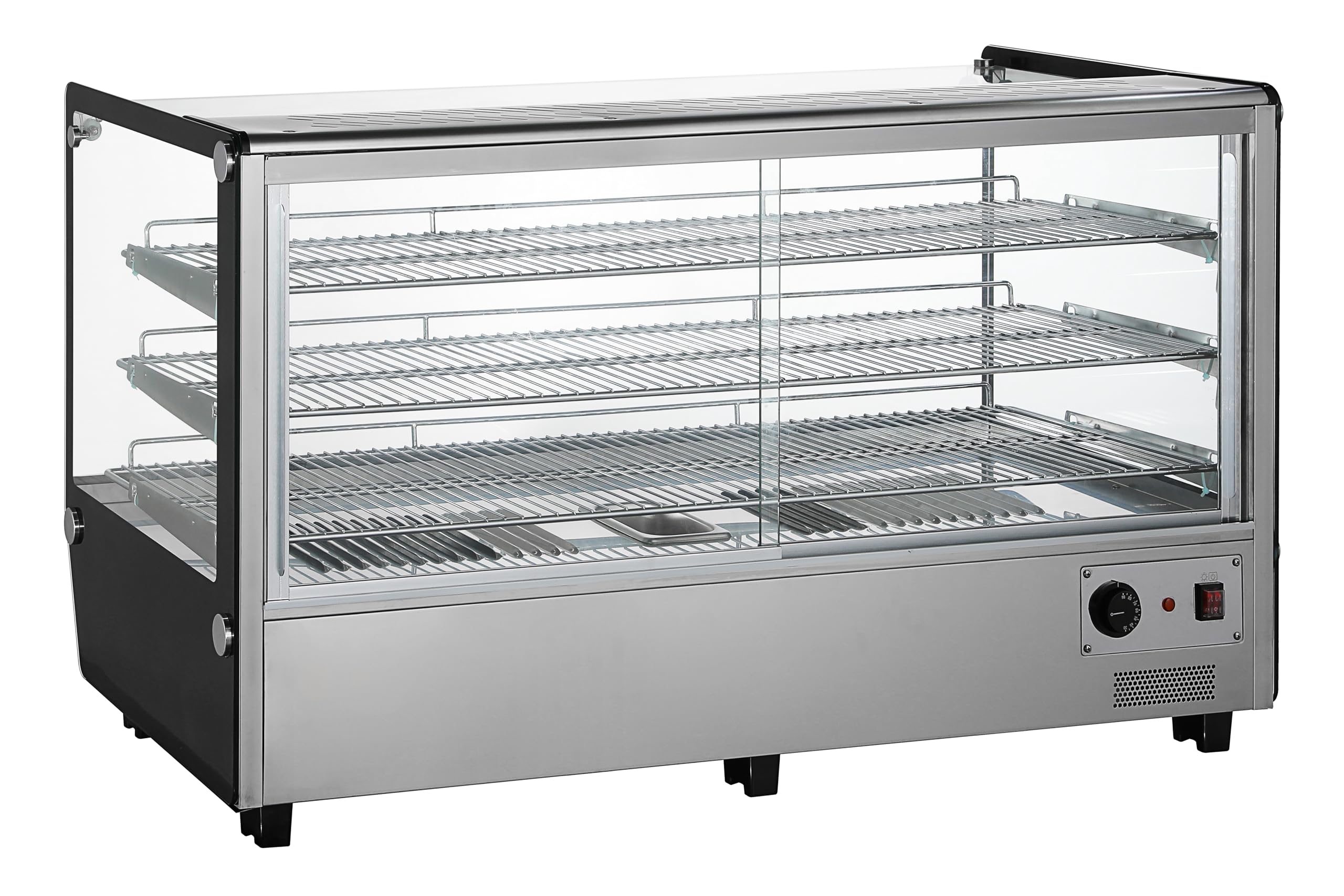 METRO Professional Vetrina riscaldante GHV1200R, acciaio inox/vetro, 121.9 x 56.8 x 68.6 cm, 210 L, temperatura: da +30 a +90°C, 1800 W, 3 ripiani, argento