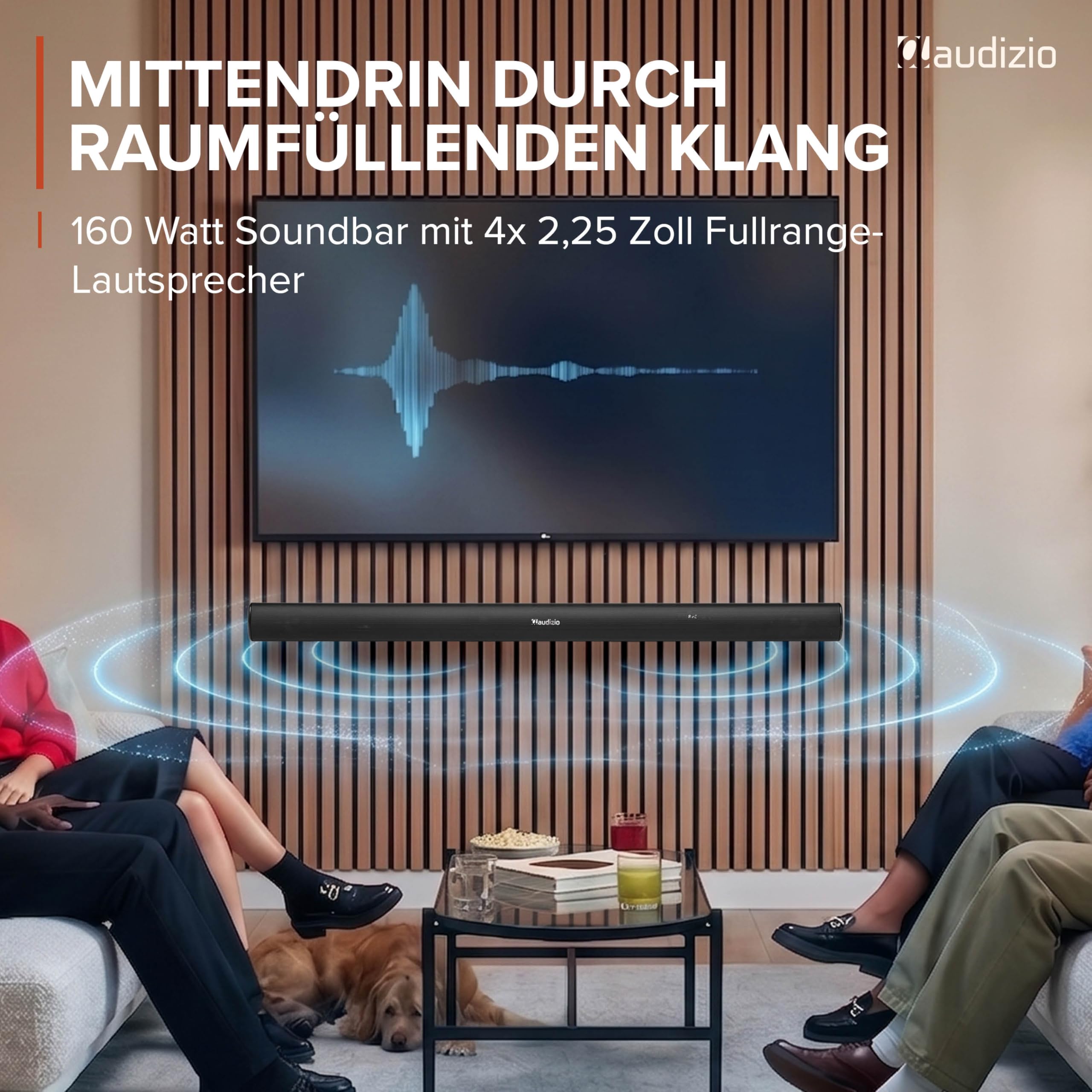 Audizio SB100 5.1 Soundsystem - TV Soundbar mit Subwoofer, 180 Watt, Bluetooth 5.3, Heimkino Soundsystem mit 2 Surround Lautsprecher, HDMI ARC, Optisch, 97cm Soundbar für TV Geräte, Fernbedienung