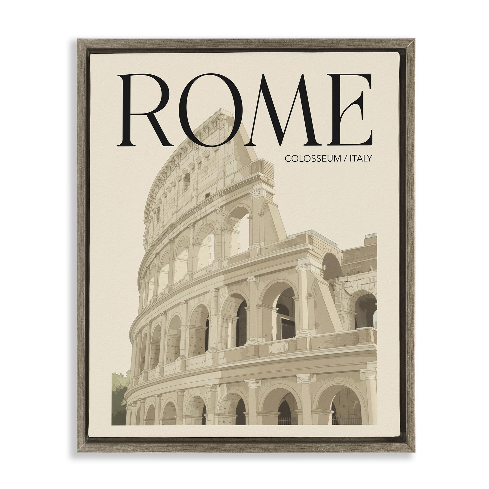 Stupell Industries Vintage Rome Colosseum Poster 'Vintage Rome Colosseum', Floating Frame Canvas Art, Brown, 17 X 21 Inches, Easy To Hang And Sturdy, Made In Usa, By Andreas Magnusson