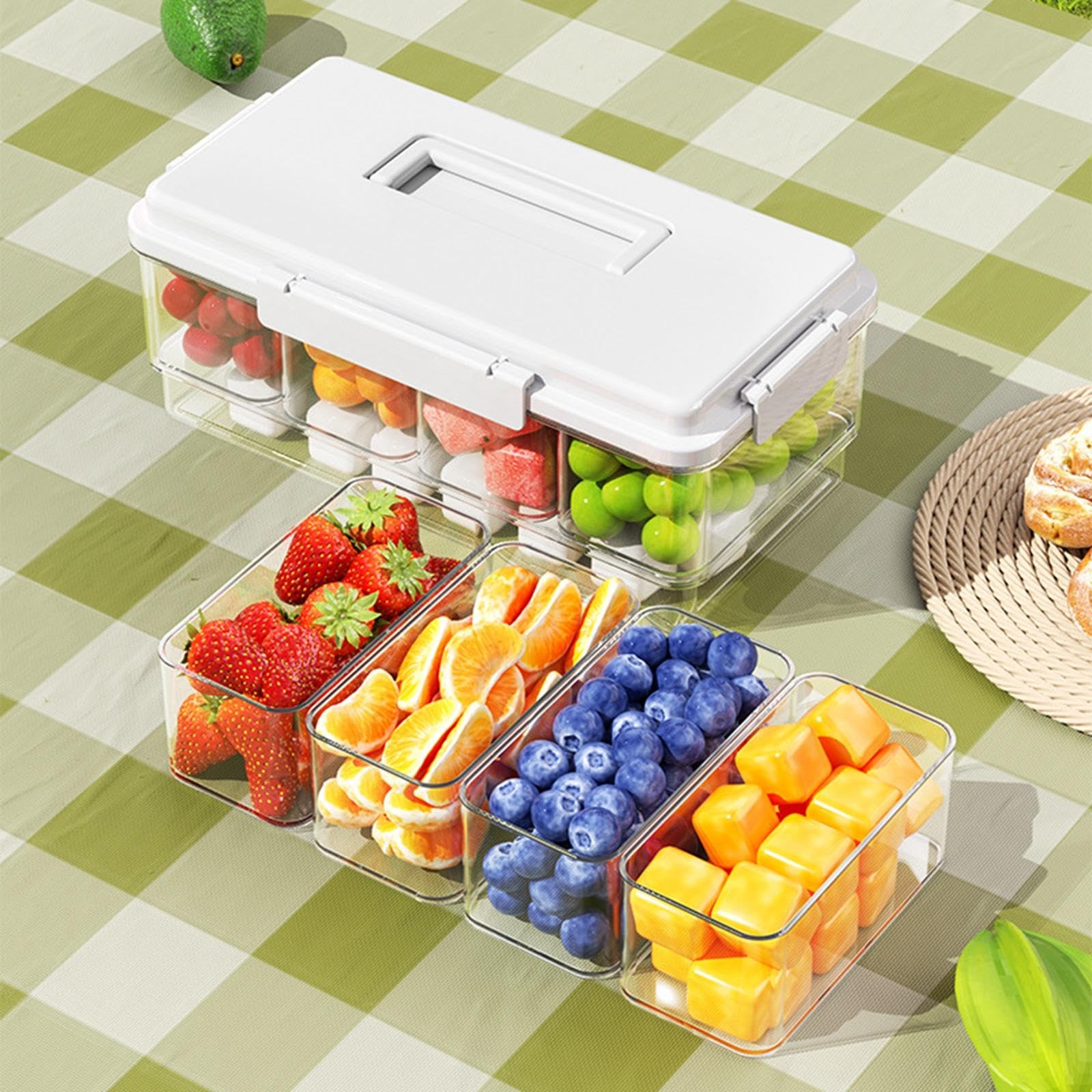 Plateau Rangement Portable pour Fruits secs, légumes et Noix, idéal pour Le Camping, Beige Blanc