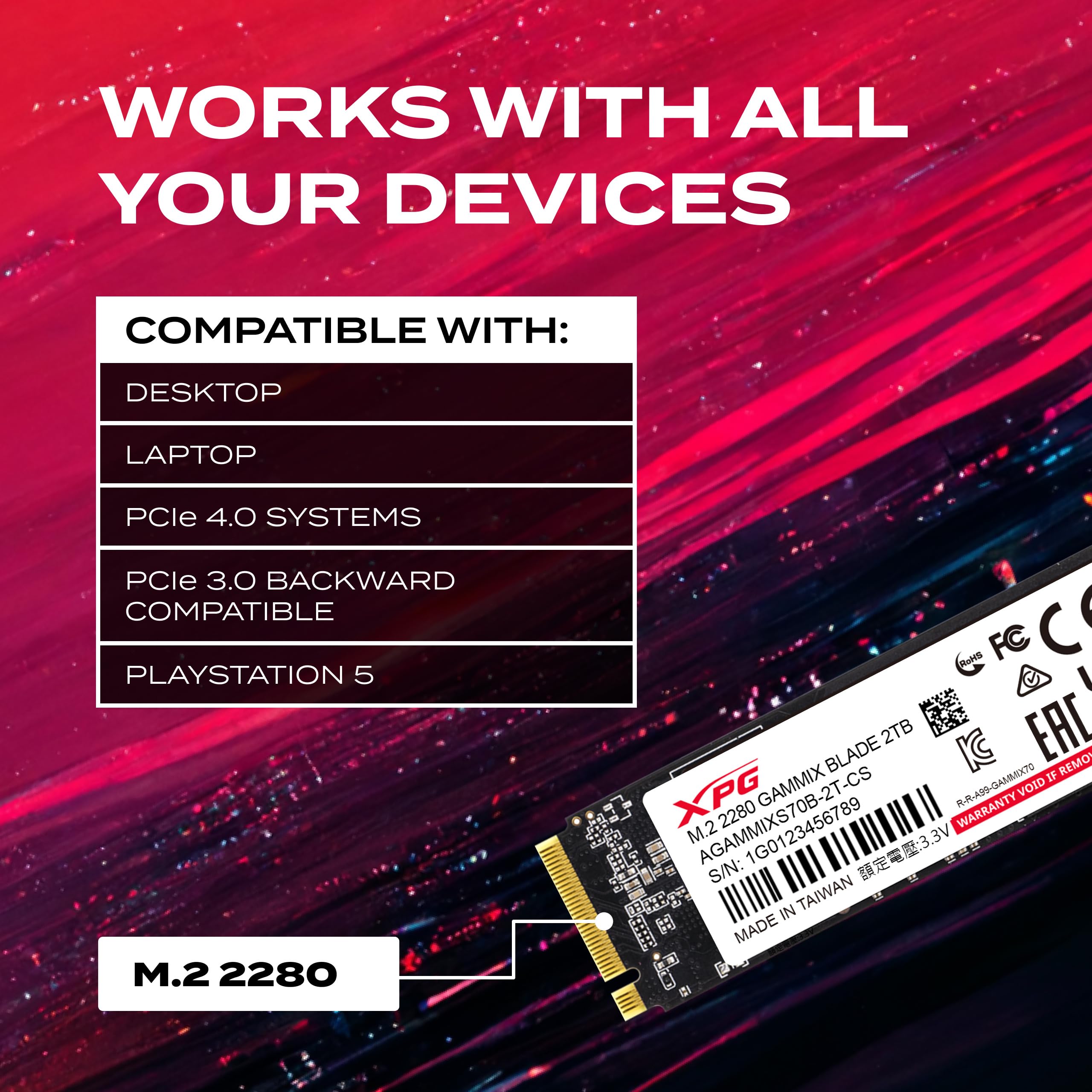 XPG ADATA GAMMIX S70 Blade 2TB PCIe Gen4x4 M.2 2280 SSD Schwarz- Heat Spreader- 3D-Grafikbearbeitung sowie High-End-Gaming PS5 upgradation AGAMMIXS70B-2T-CS, Festkörper-Laufwerk