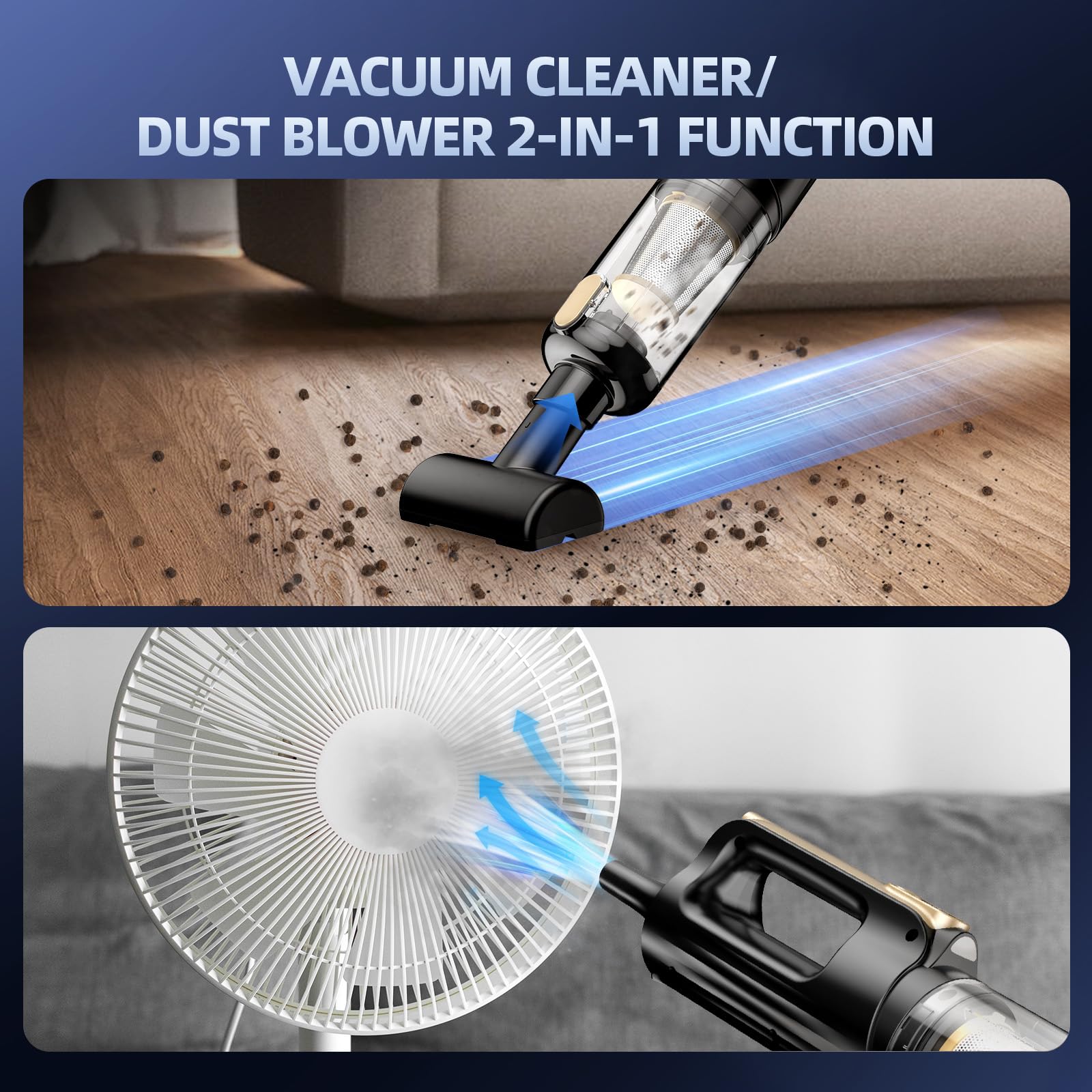 MONOZEL Mini Vacuum Cleaner for Car, 18000Pa 2 in 1 Vacuum Cleaner&Air Duster, 130W Brushless Motor Handheld Vacuum Cordless with 7800mAh Battery, LED Light, Multi-Nozzles for Home, Office, Pet view 6