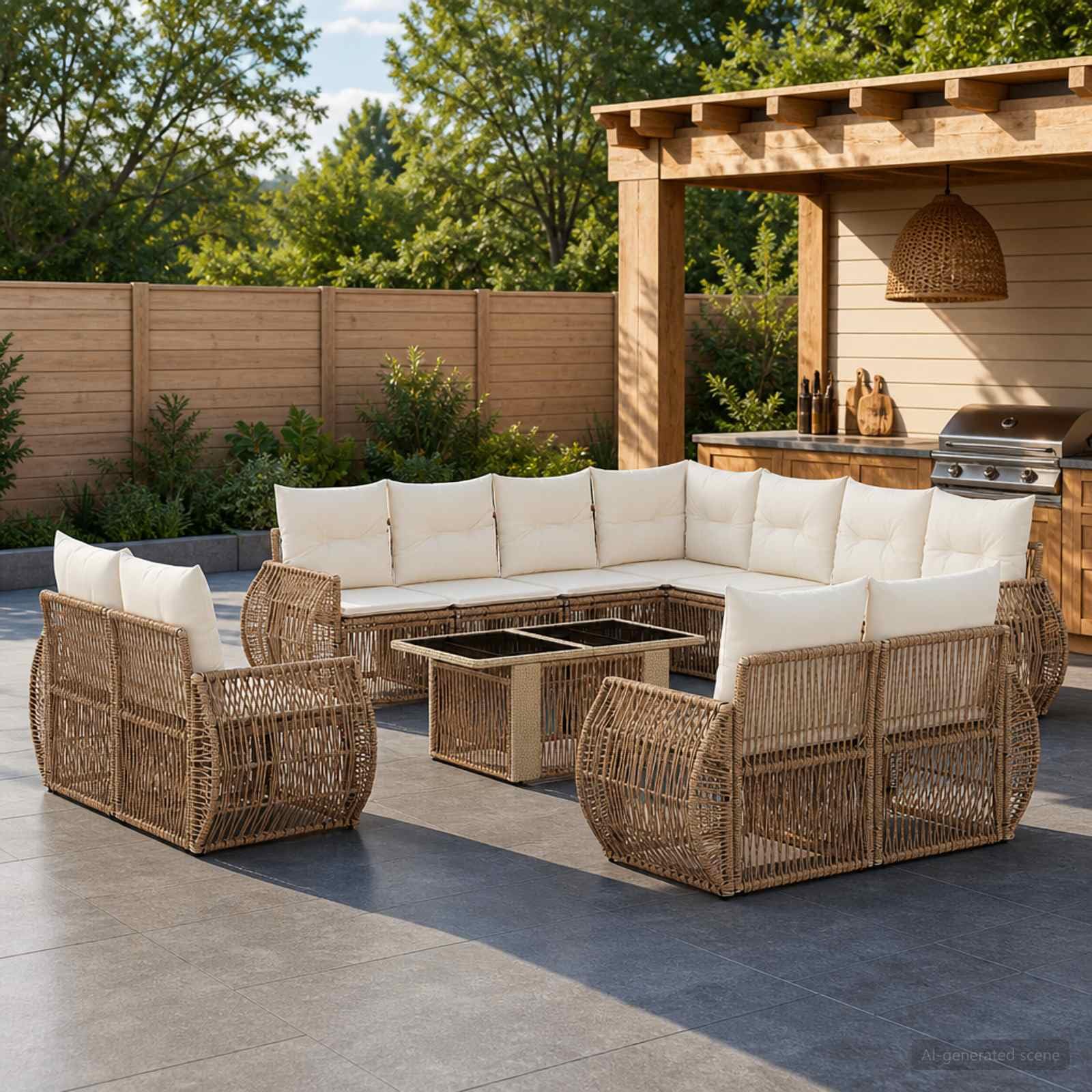 vidaXL Set Divano da Giardino 12 pz Beige e Bianco Crema polyrattan