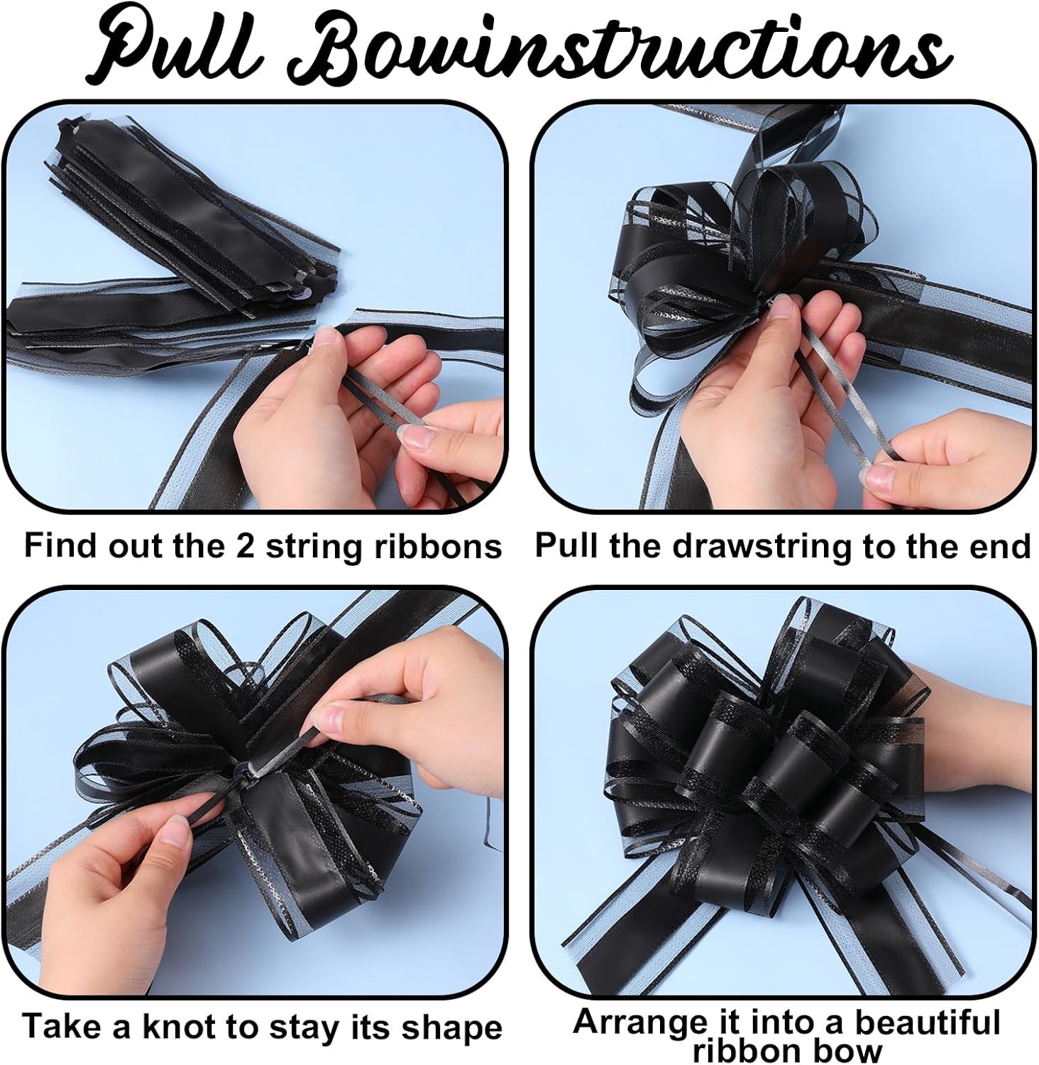 6 PCS Pull Bows for Gift Wrapping 6 Inch Large Gift Bow Black Wedding Ribbon Bow for Christmas Wedding Baskets Valentine's Day Gifts Decoration - Image 4