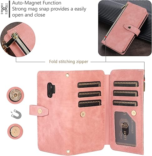 Miniatura 4 de UEEBAI Funda para Samsung Galaxy S9, 9 ranuras para tarjetas, cartera de cuero retro, a prueba de golpes, con correa de mano, ranuras para tarjetas,